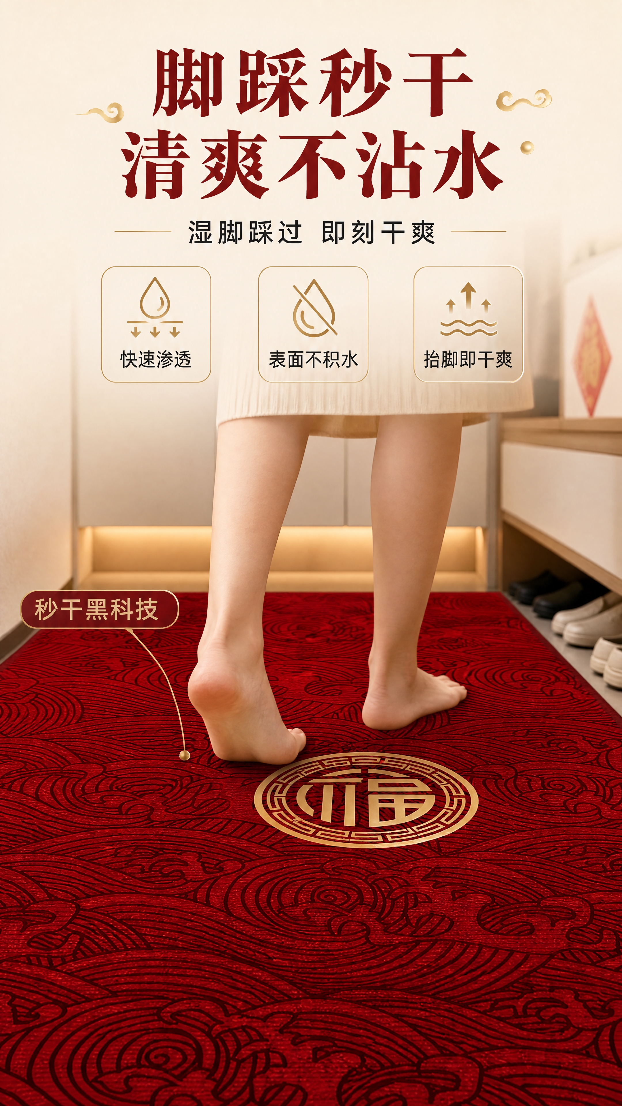 [商品] 使用【图1】红色祥云福字织绒入户地垫；保留地垫红色底… - 图片创意预览