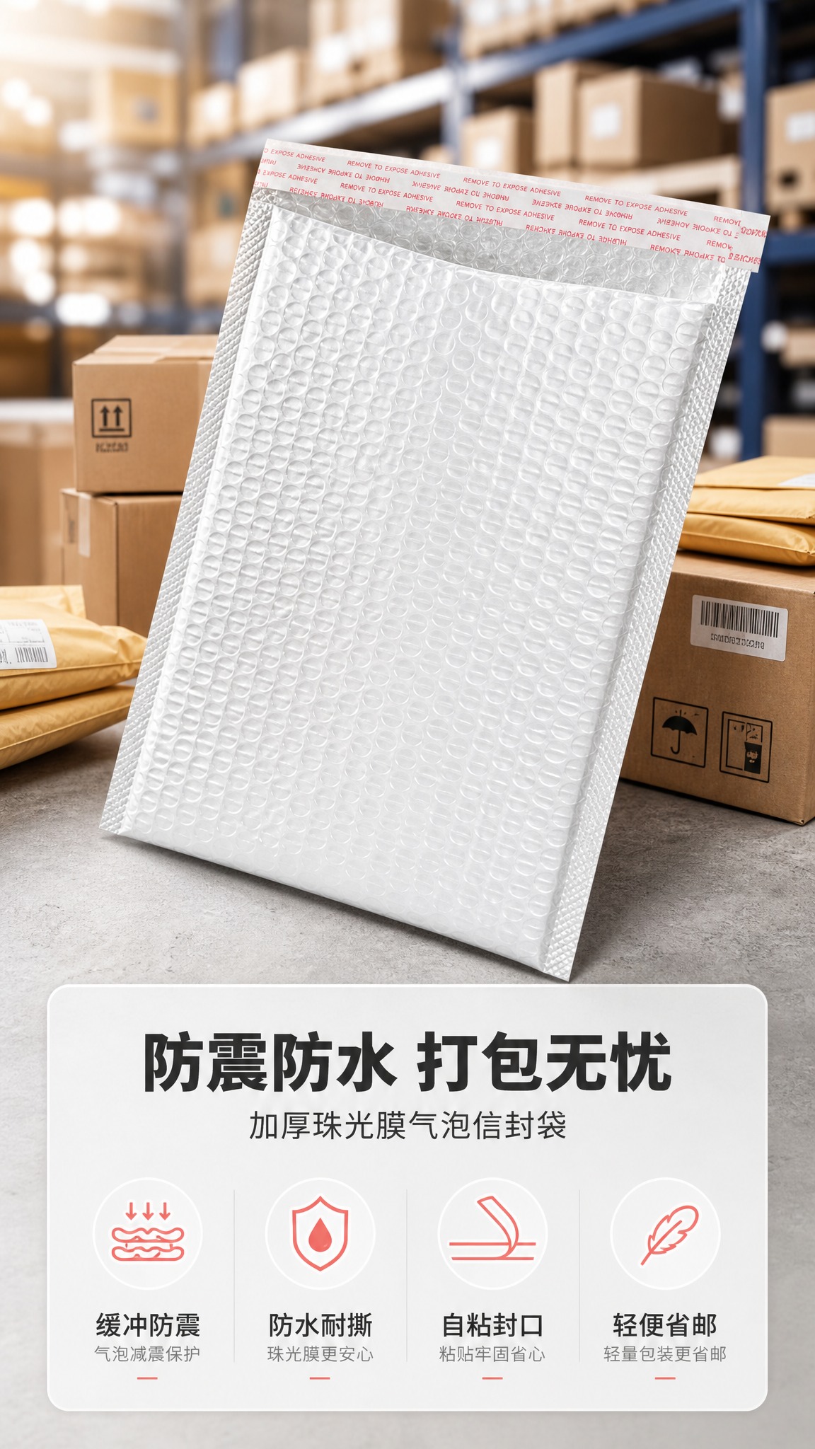 [商品] 使用【图1】白色珠光膜气泡信封袋；保留整体长方形结构… - 图片创意预览