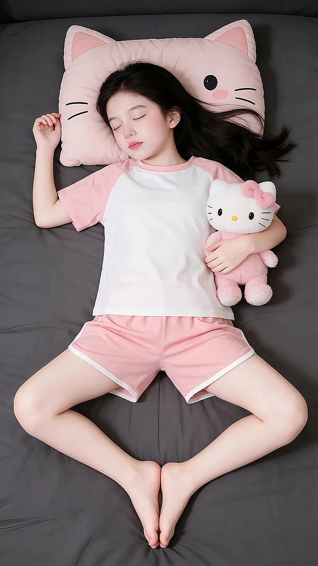 把图1的短袖和裤子给图的2的人物穿上，保留原场景光影，保持图2的人物的五官和发型不变，图片宽高尺寸不变，背景不变，鞋人物姿势不变，保持图1的短袖和裤子的款式材质不变和颜色不变