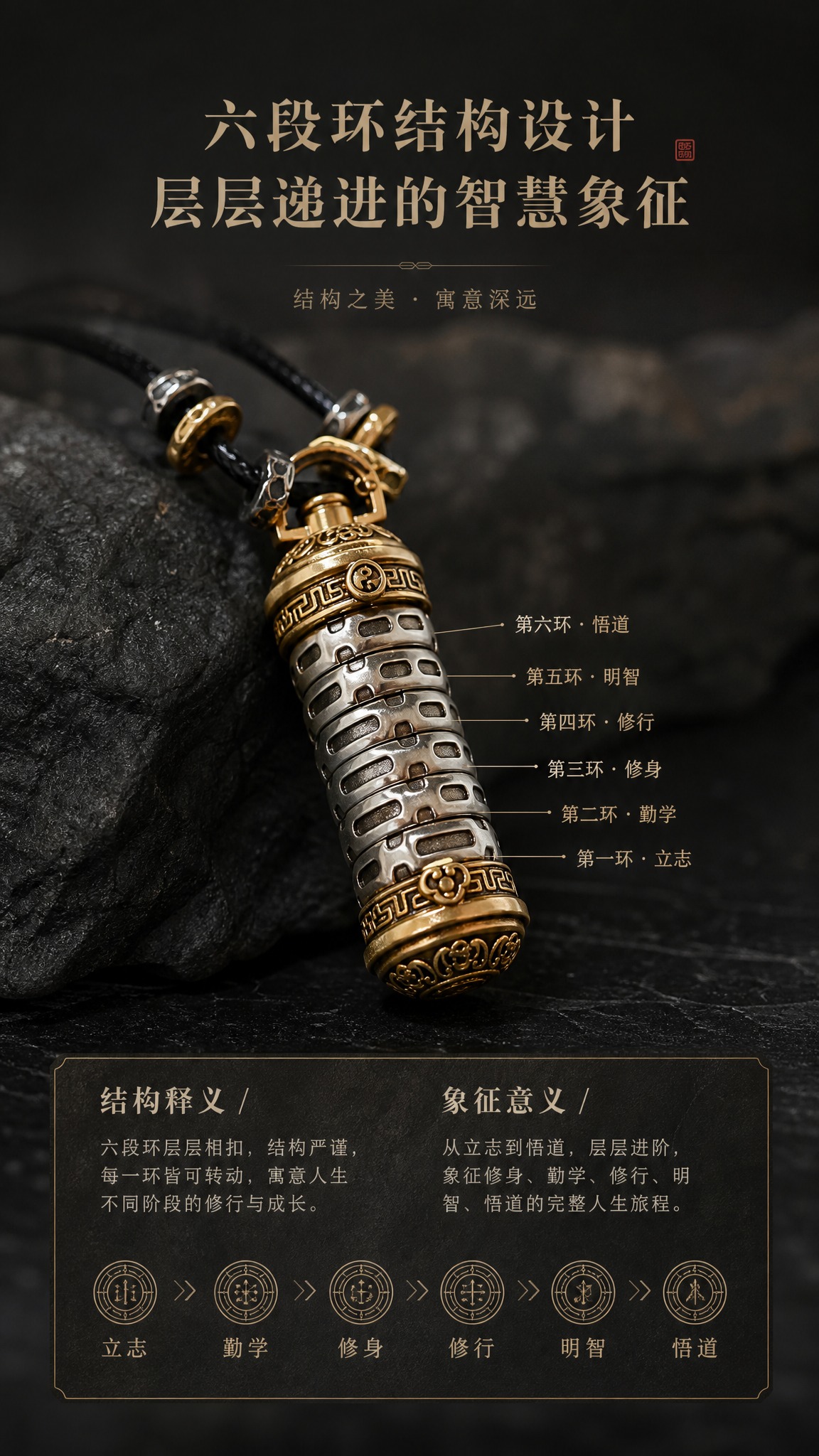 淘宝天猫详情页，9:16竖版，深色中式简约高级风格，深色石质背… - 图片创意预览