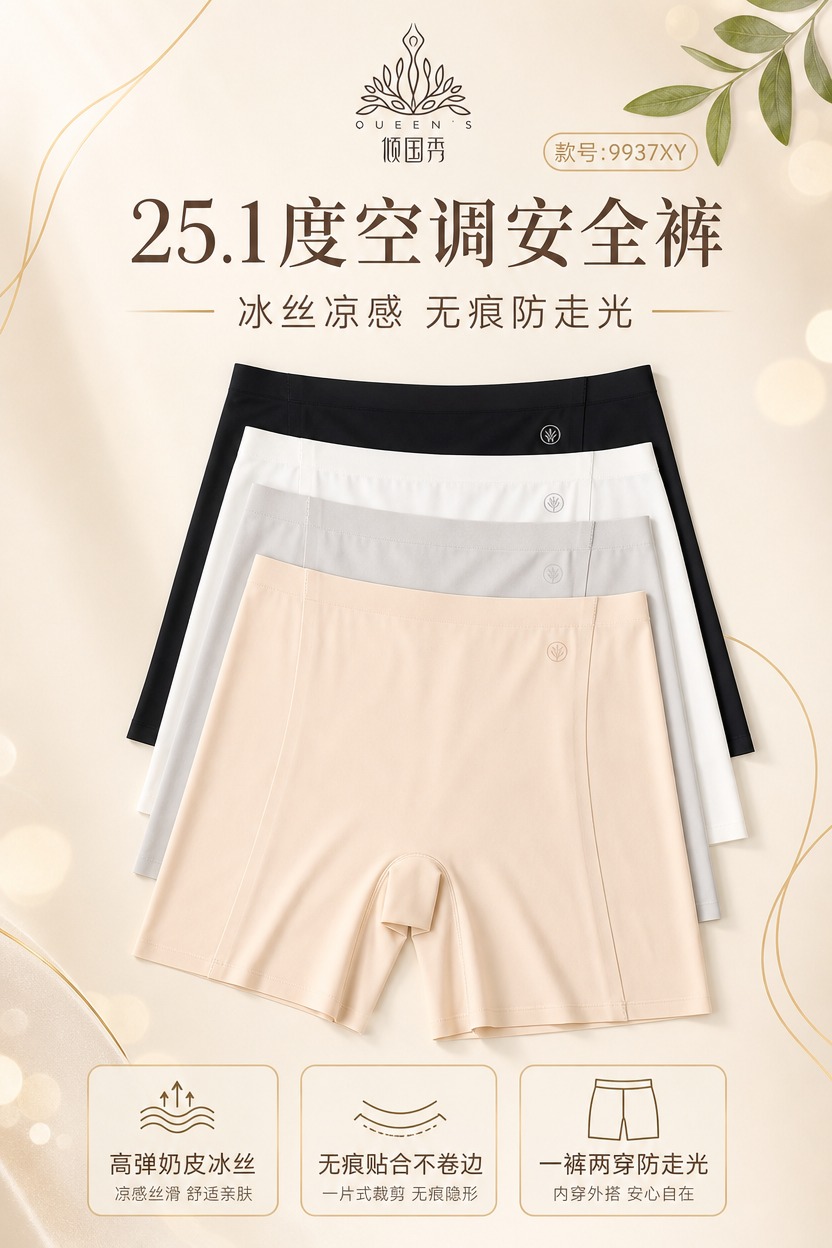 [商品] 使用【图1】高弹奶皮冰丝无痕空调安全裤（款号9937… - 图片创意预览
