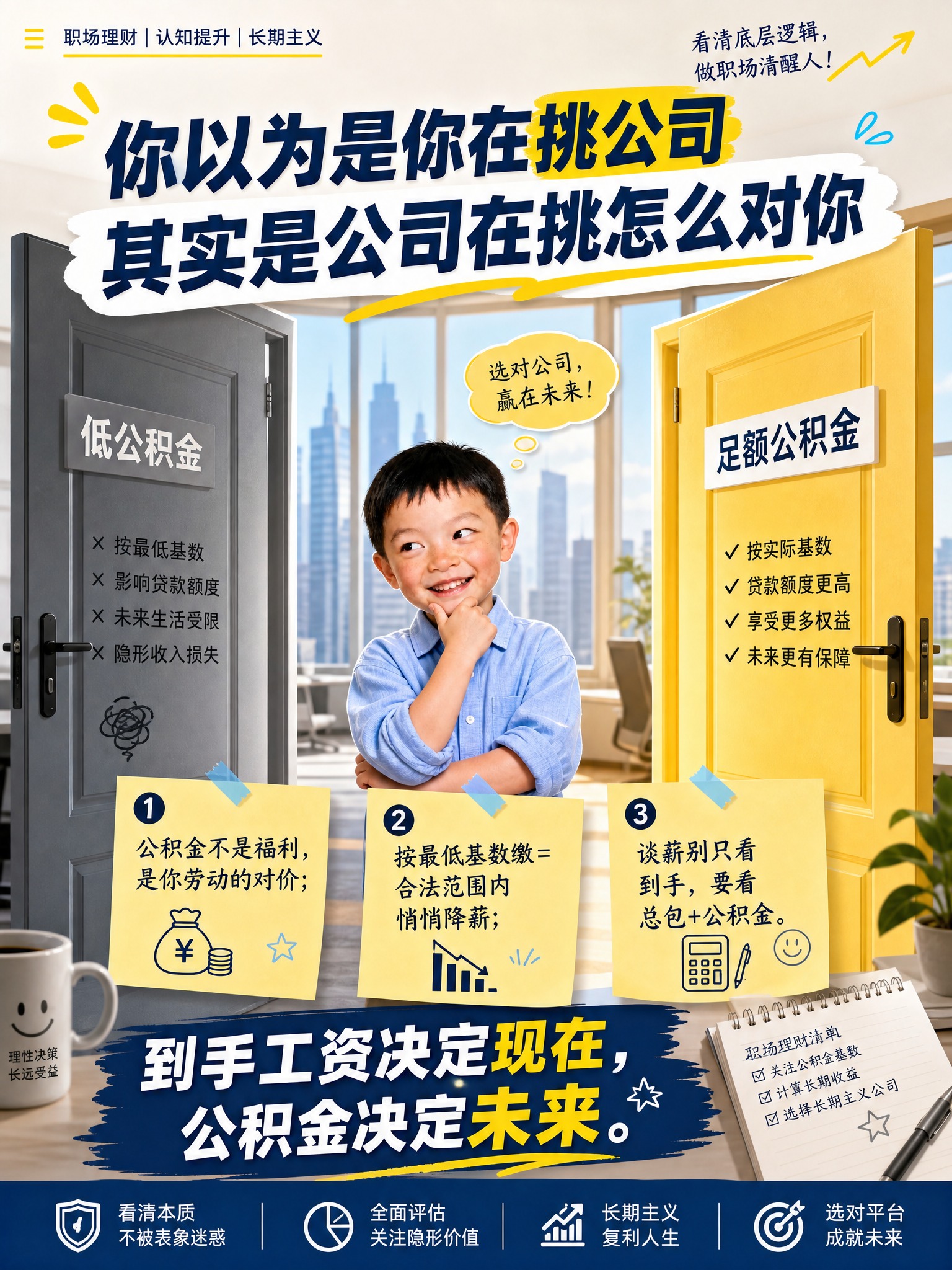 小红书内容图，职场理财主题，收尾金句页。标题大字：'你以为是你… - 图片创意预览