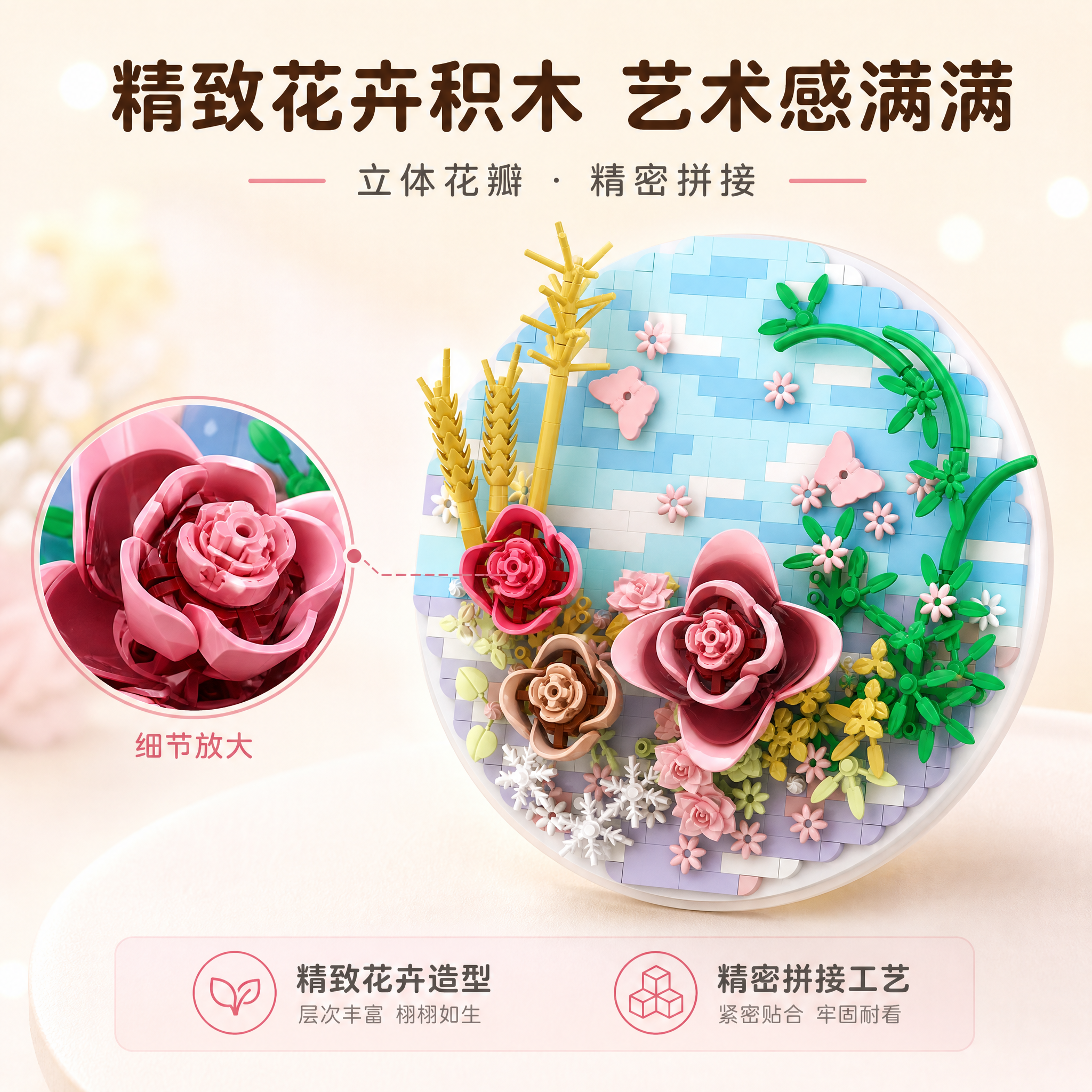 [主图-2] 成品效果与细节展示 讲清产品精致做工与花卉艺术美… - 图片创意预览