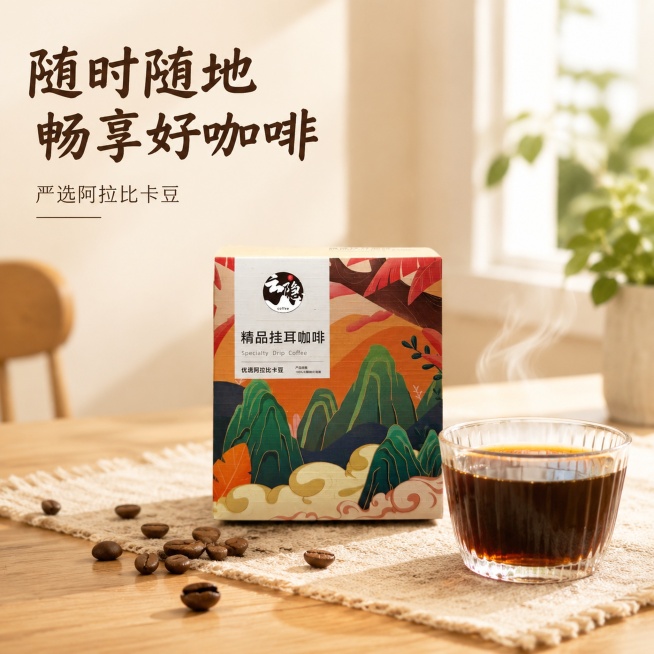 [主图-1] 精品挂耳咖啡治愈风首图展示
[氛围风格] 治愈温馨的居家咖啡场景，自然松弛氛围感，小红书原生风格
[画质] 商业摄影质感、光线柔和通透、产品清晰真实、画面干净高级
[元素] 精品挂耳咖啡预览效果