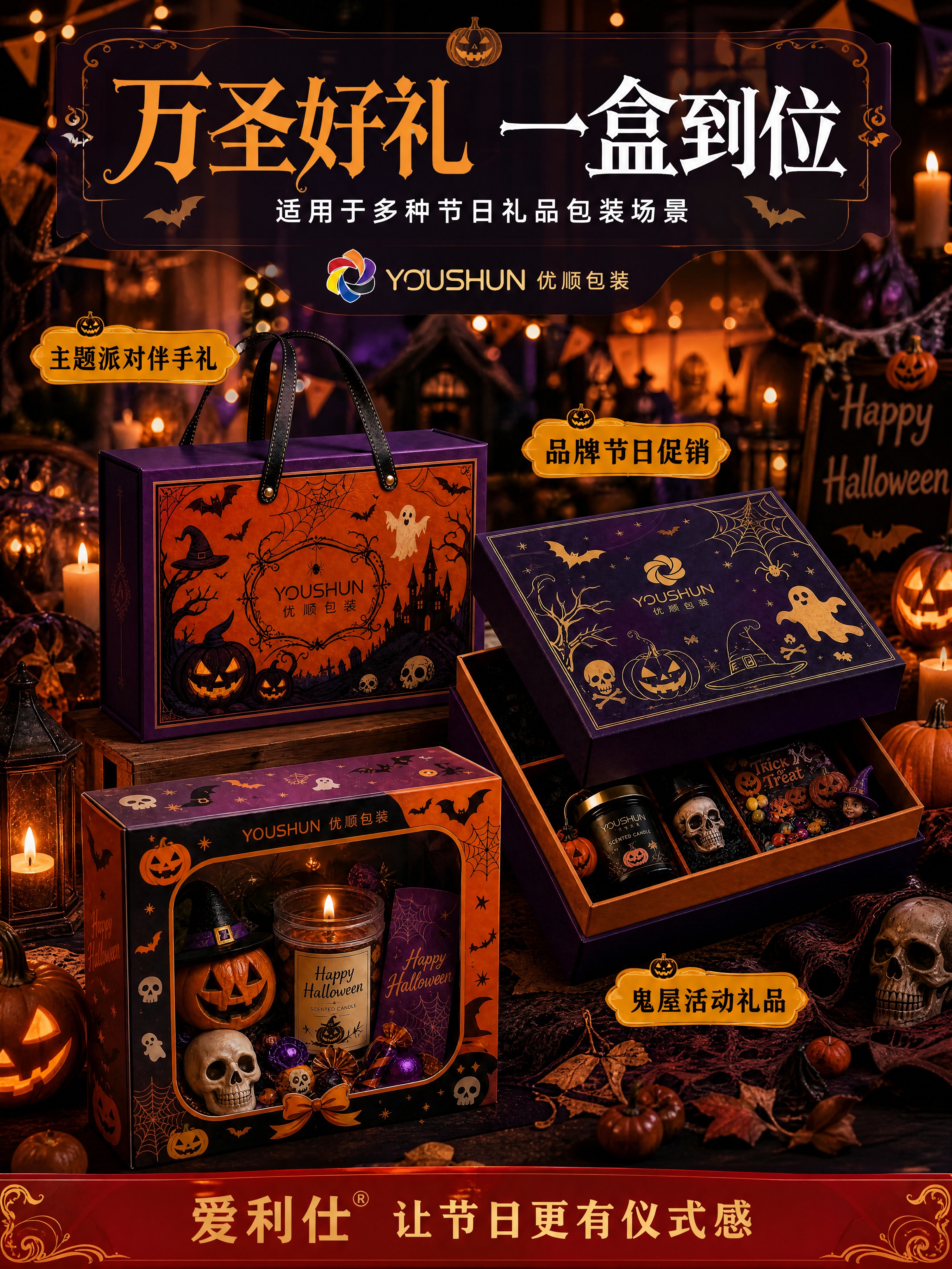 [商品] 万圣节礼品包装应用场景展示，使用【图4】手提盒、【图… - 图片创意预览