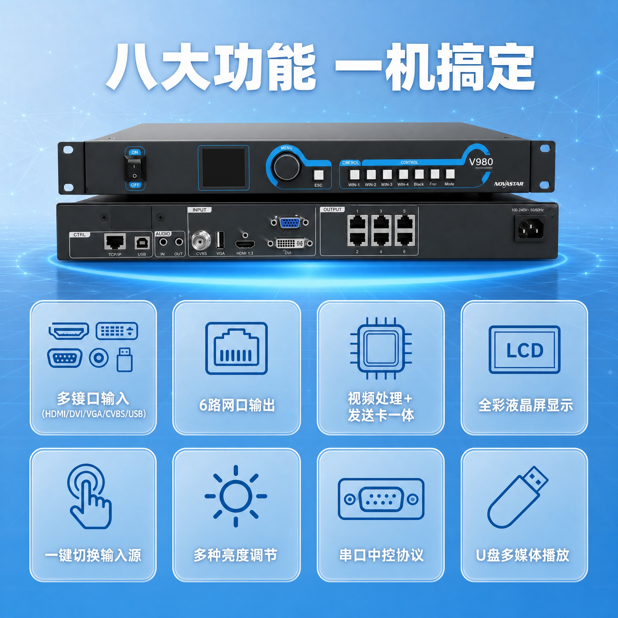 [主图-3 功能特性] 主题：诺瓦V980八大功能特性总览。… - 图片创意预览