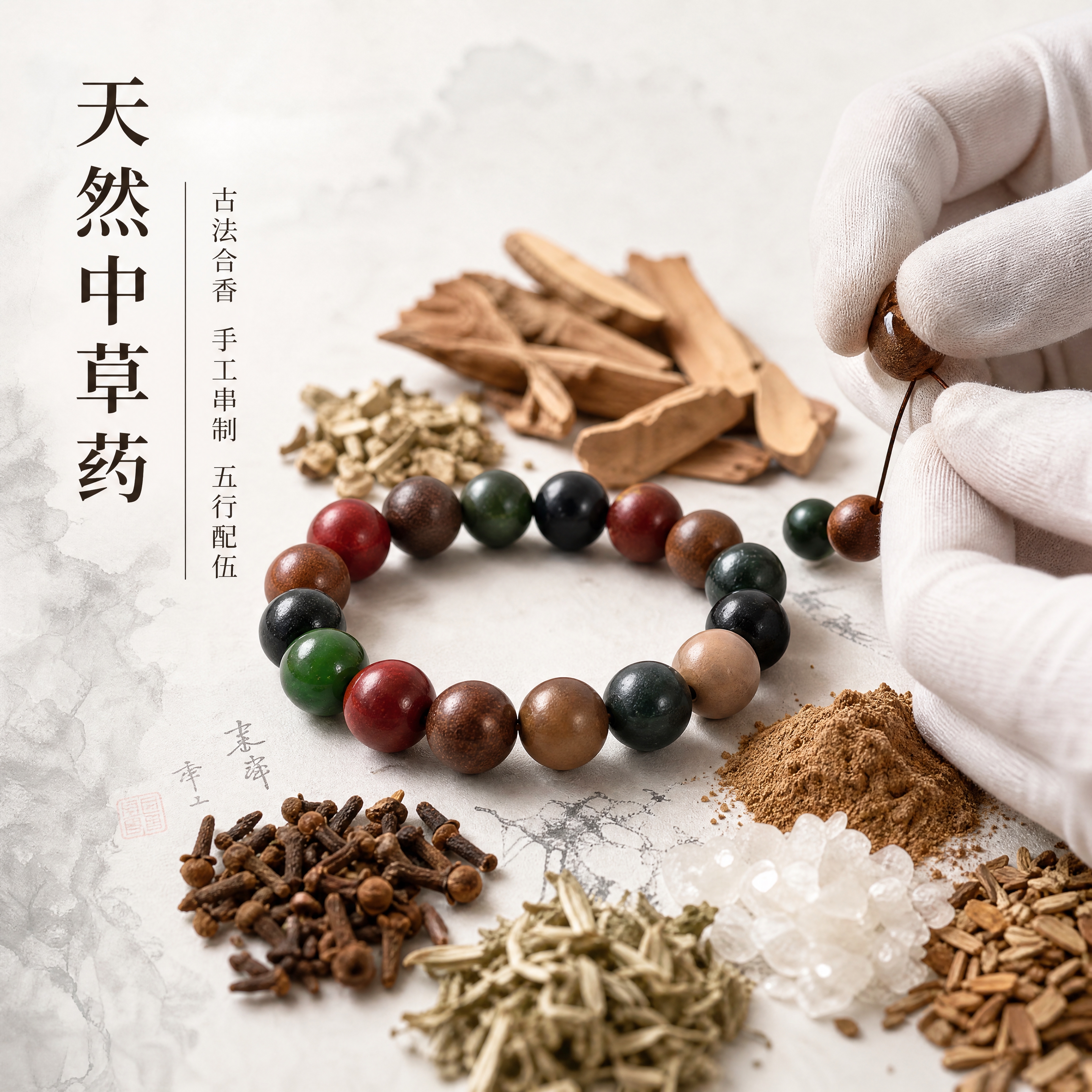 [主图-2] 五行正气香药香珠手串 材质与工艺展示 突出天然中… - 图片创意预览
