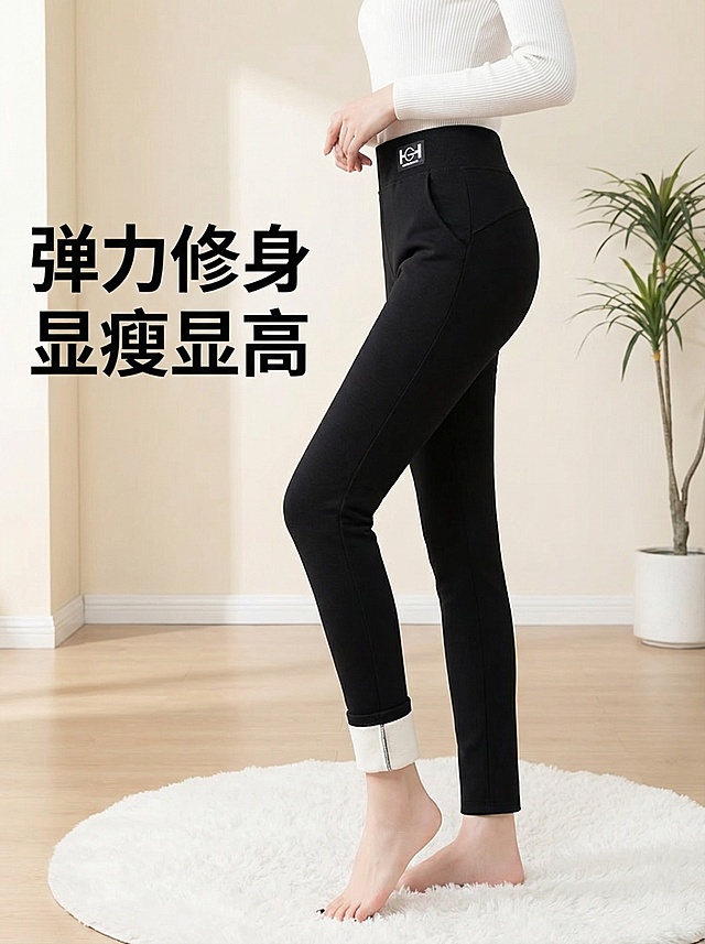 生成3:4的比例,3张家居图,居家场景,脚下踩着白色的地毯,模特可以变换动作,生成电商主图,添加一些卖点