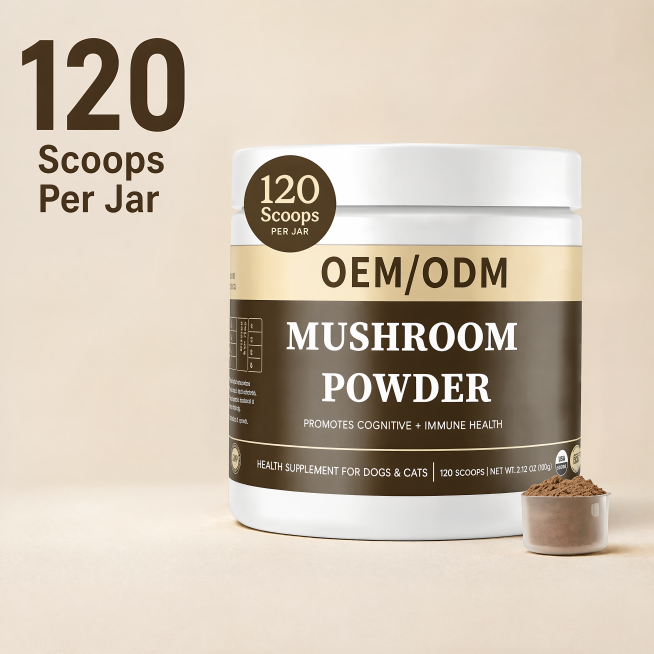 「图片1」，生成电商主图（8张），商品名称OEM Organic Proprietary Mushroom Blend for Dogs Cats Immune Support Cognitive H预览效果