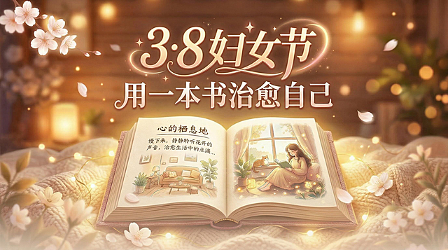 将画面中的“3·8妇女节”和“用一本书治愈自己”文字大幅放大，保持书底部到图片底部的渐变透明效果