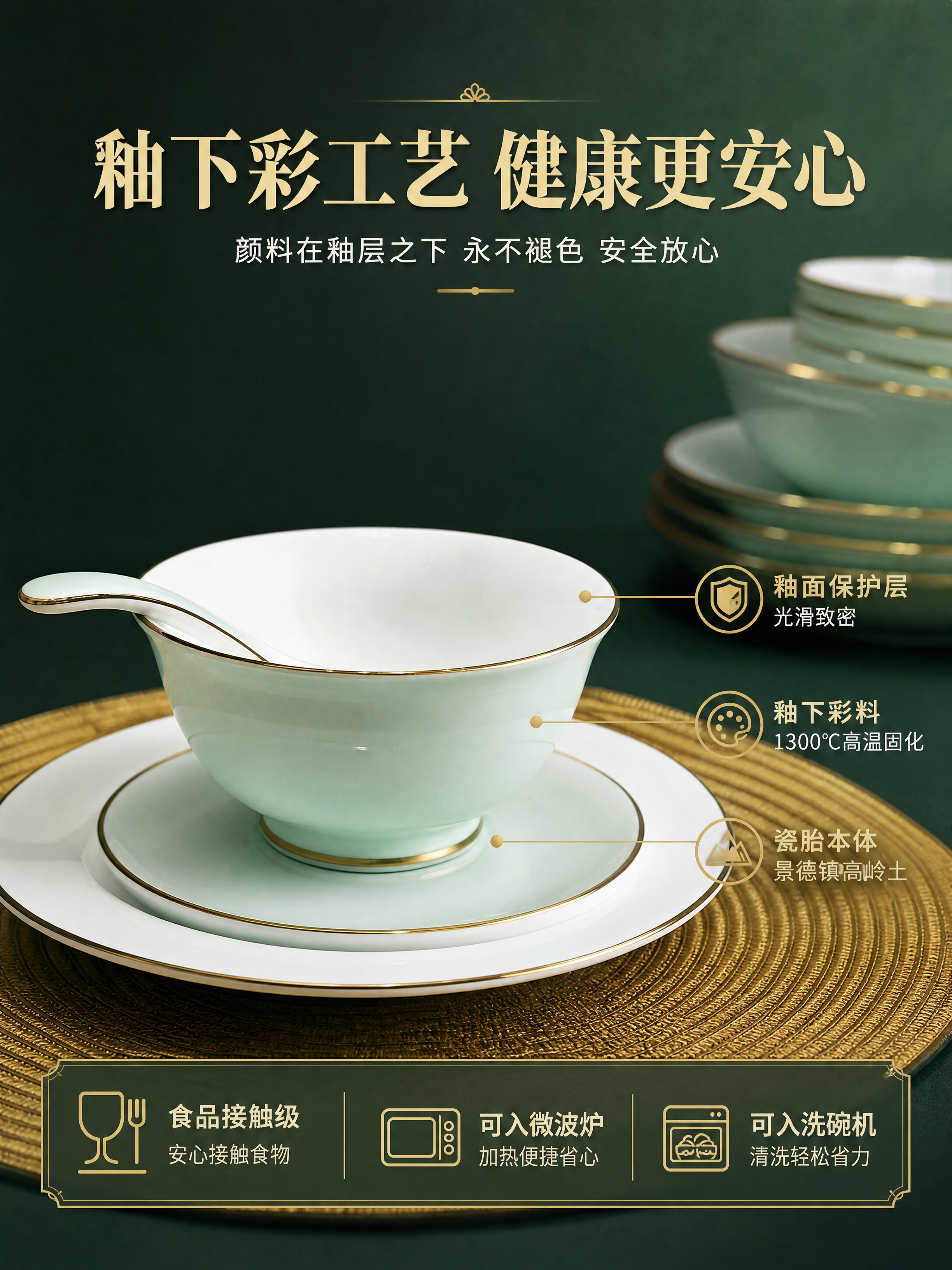 [商品] 使用【图5】碗盘勺组合；保留碗的影青釉色、金边收口、… - 图片创意预览