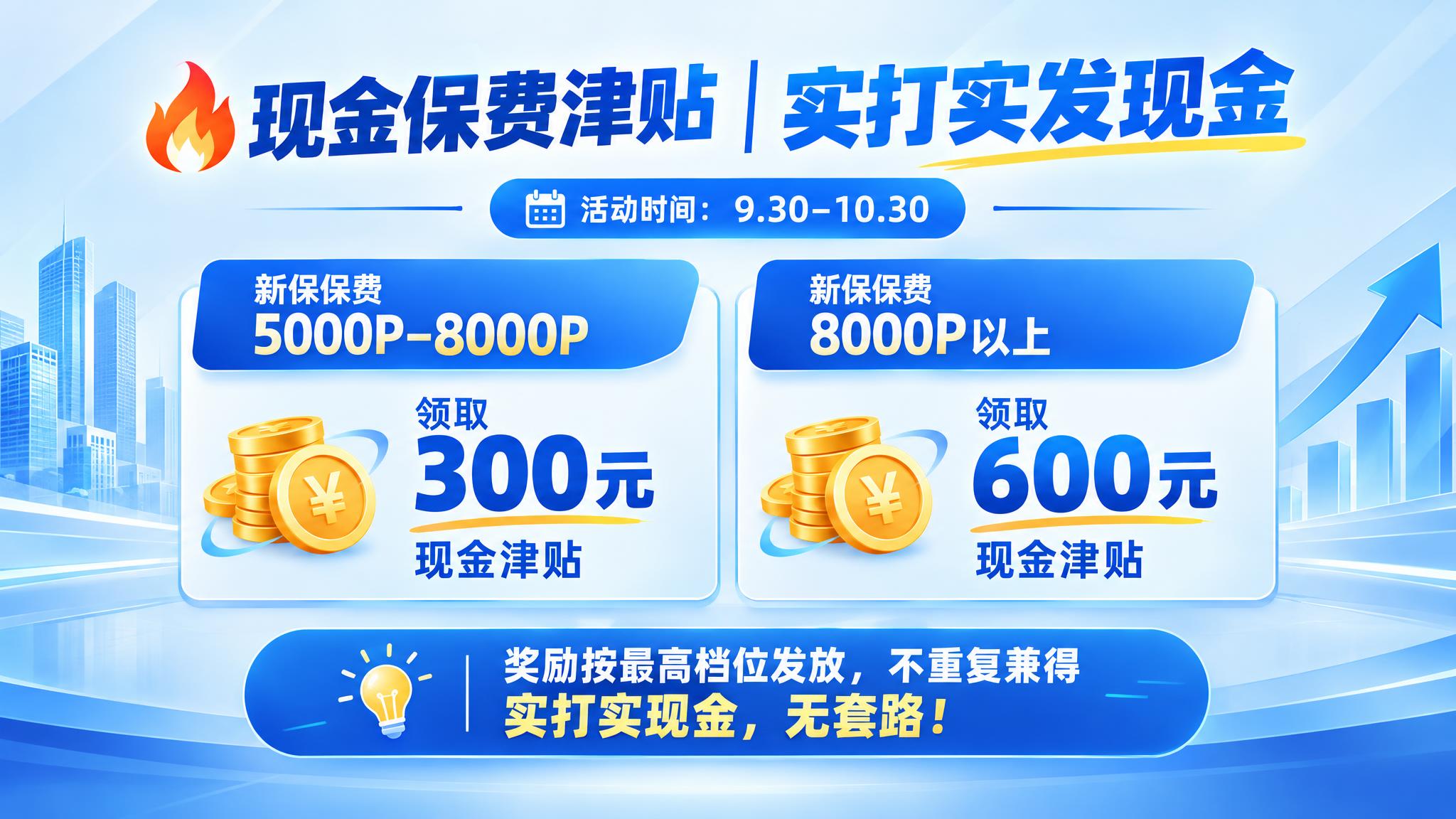 蓝色科技商务风格PPT内容页，浅蓝渐变背景。大标题："现金保费… - 图片创意预览
