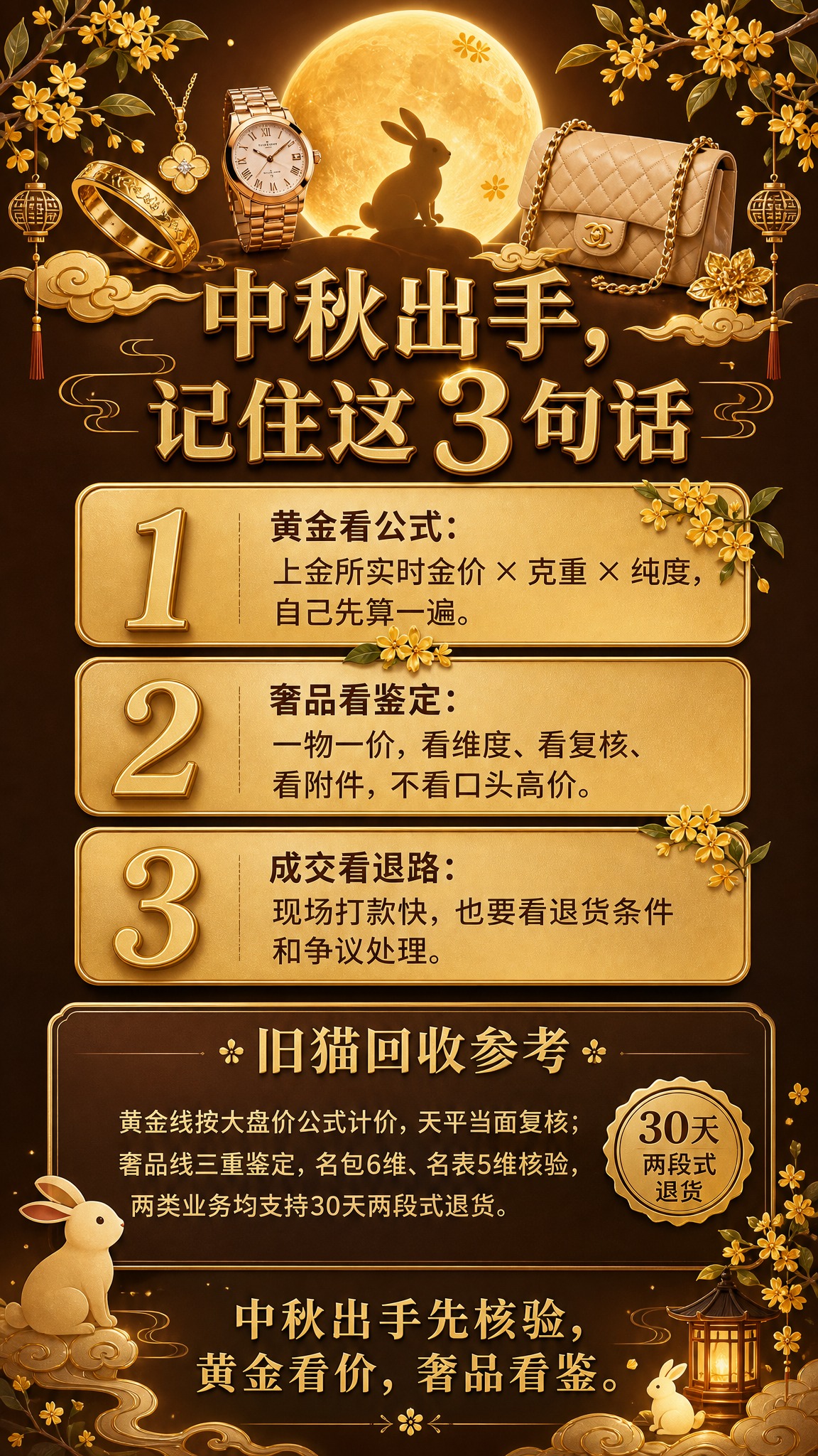 轻奢卡片风竖版海报，中秋主题收尾页。主色调暖金色、米棕色、深咖… - 图片创意预览