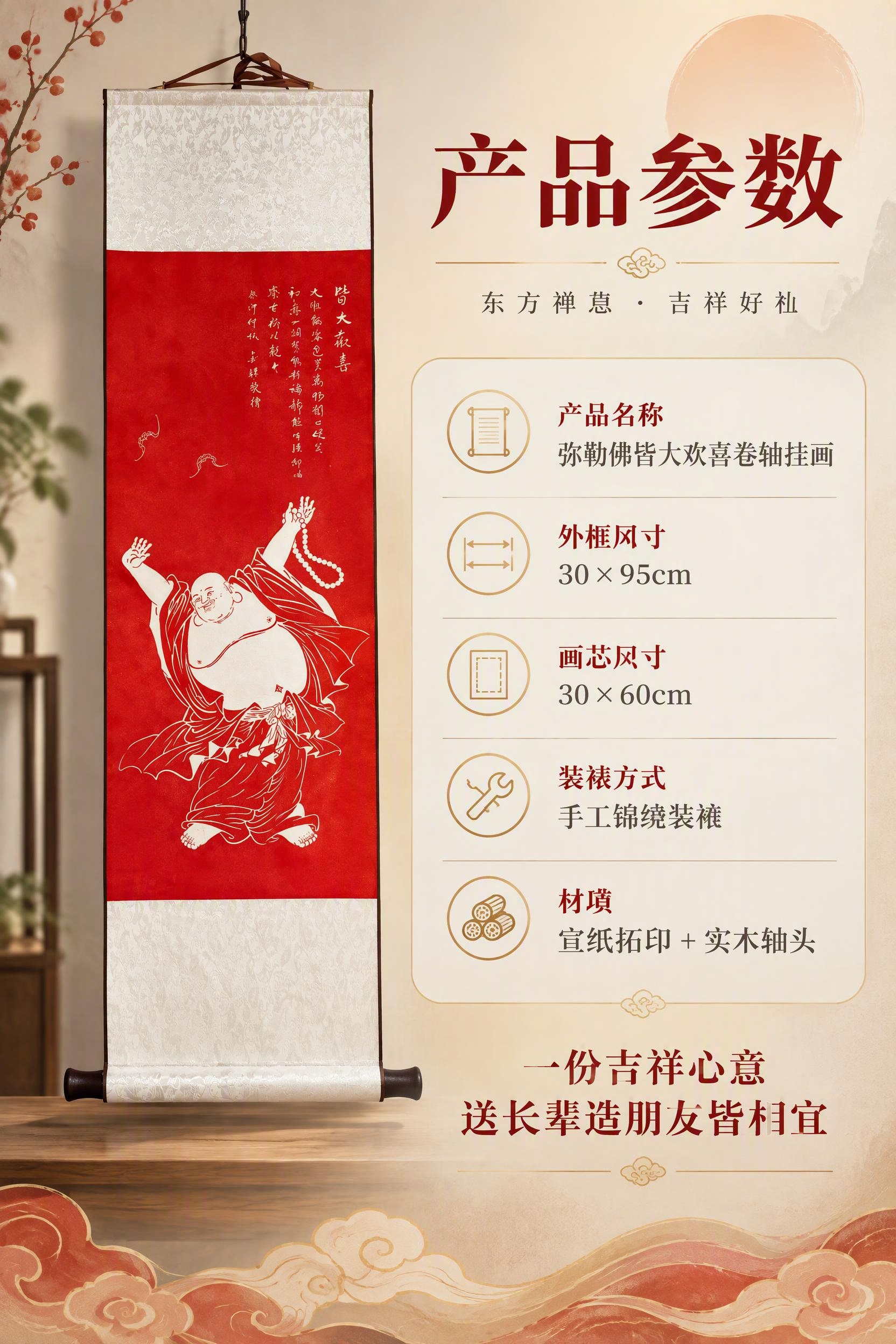 [商品] 使用【图1】弥勒佛皆大欢喜手工装裱卷轴挂画；保留朱砂… - 图片创意预览