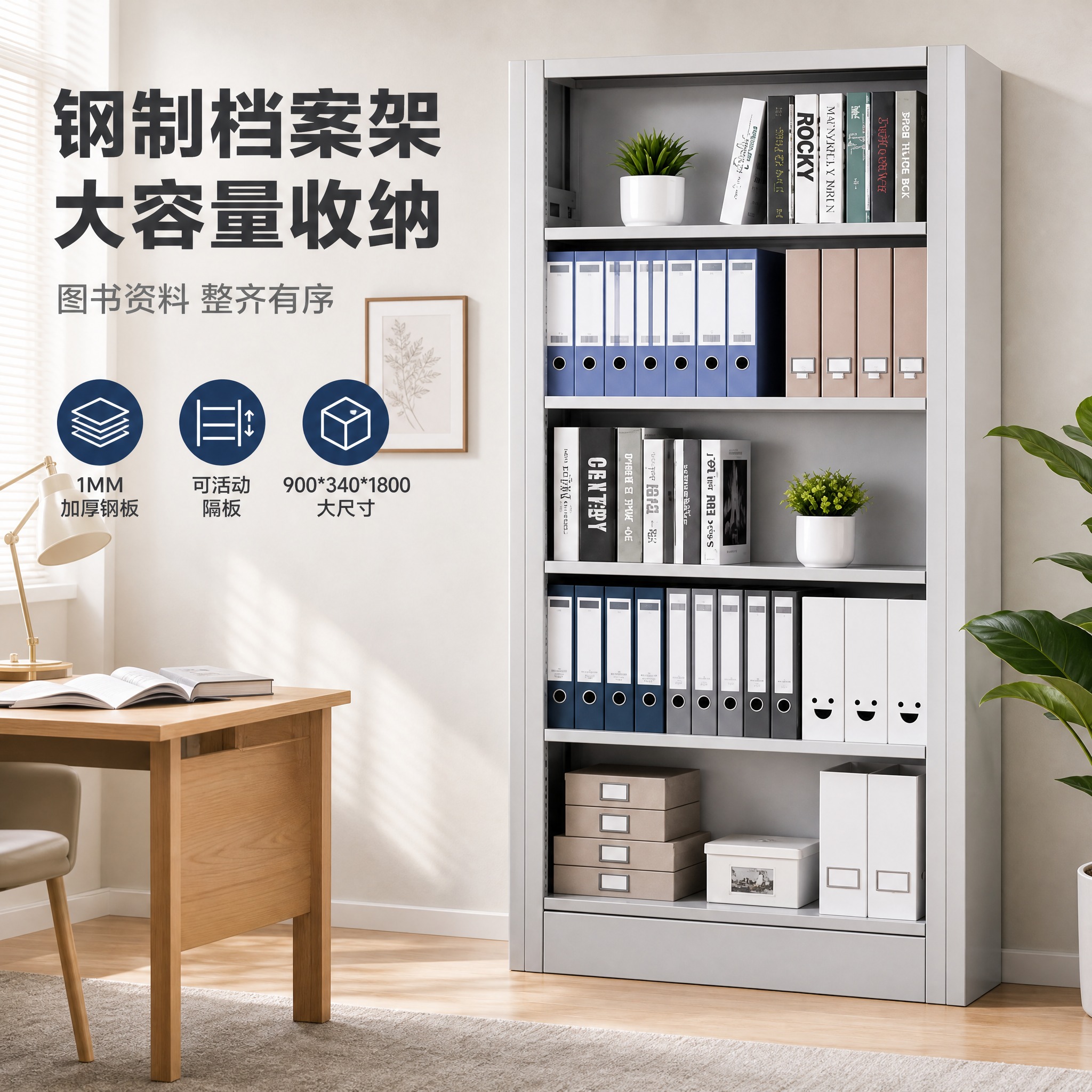 [主图-1] 主题：钢制档案架图书架资料架空间场景展示，突出整… - 图片创意预览