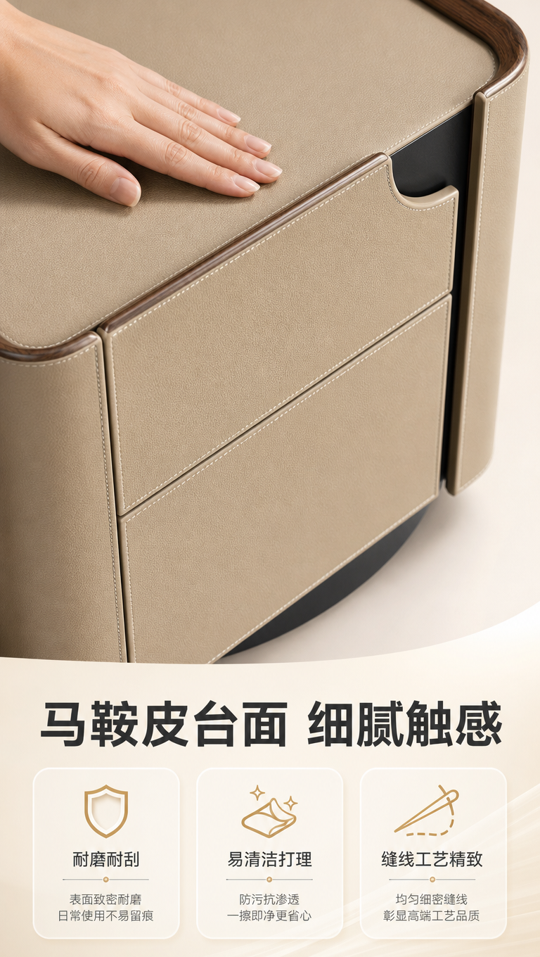[商品] 使用【图1】DL-8809床头柜；保留浅卡其马鞍皮双… - 图片创意预览