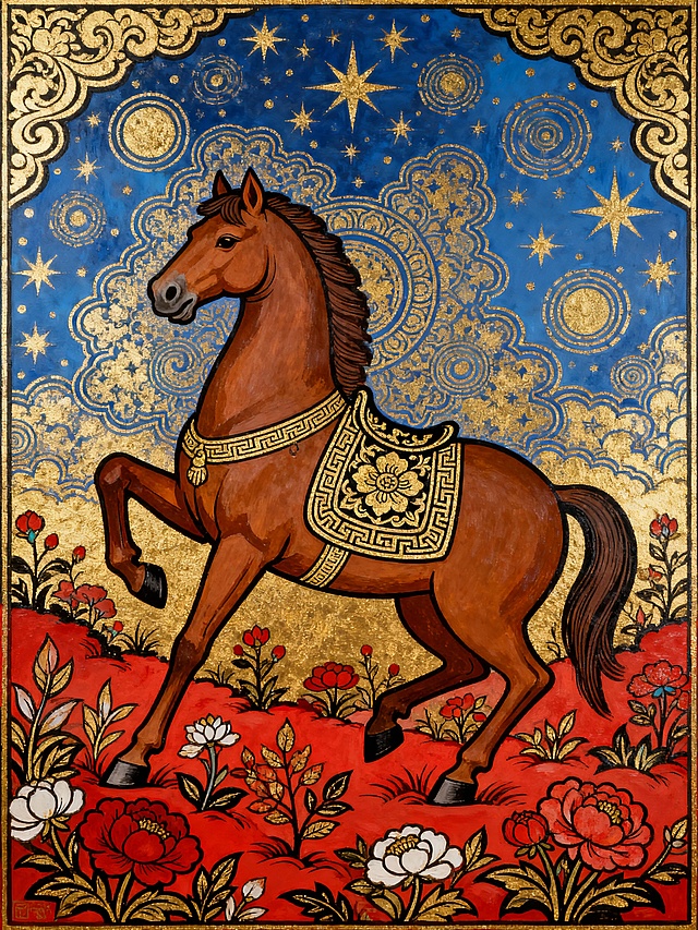 传统唐卡马年插画