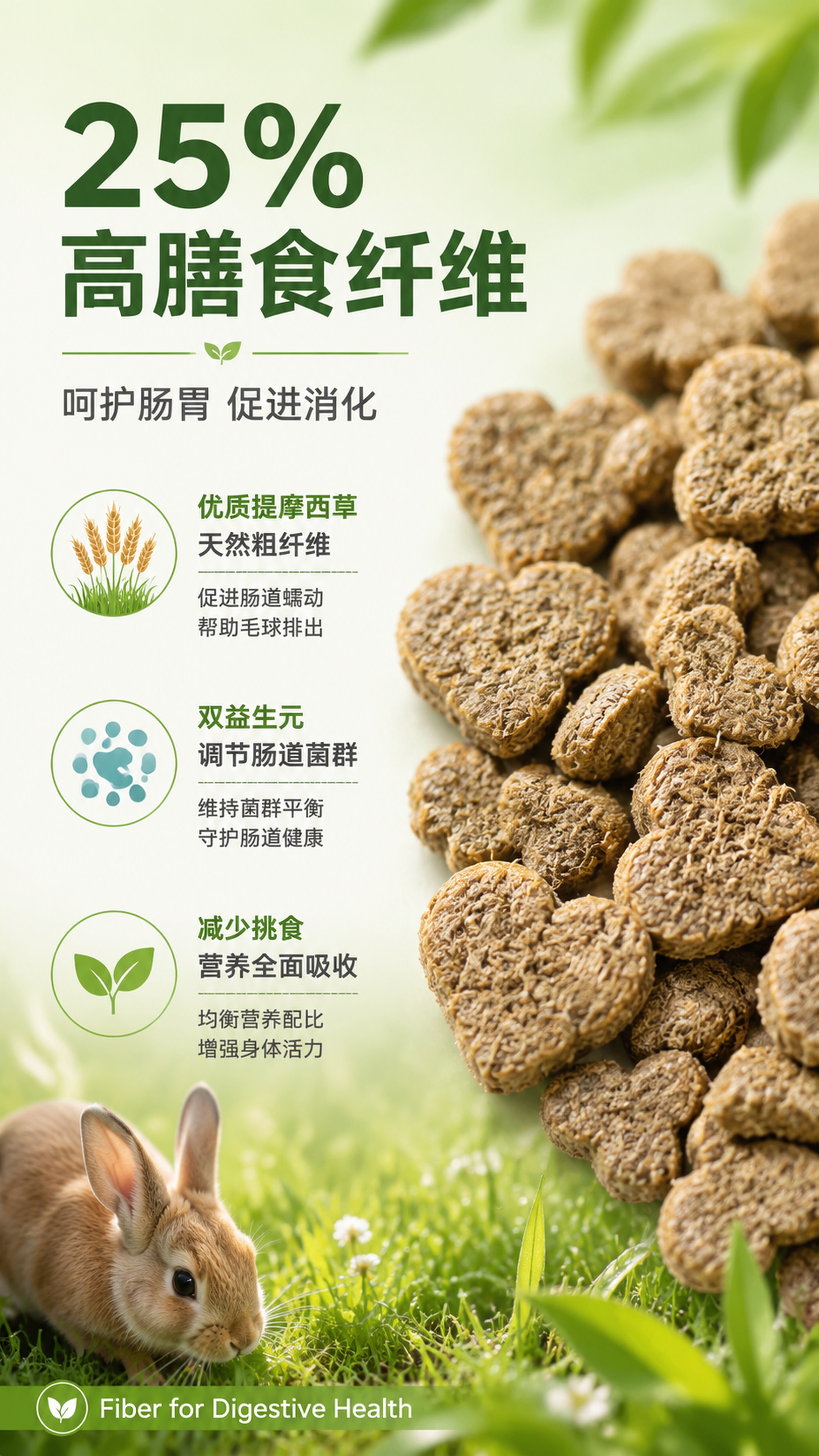 [第3屏] 高纤维护肠胃卖点深度解析页。本屏使用【图1】的兔粮… - 图片创意预览