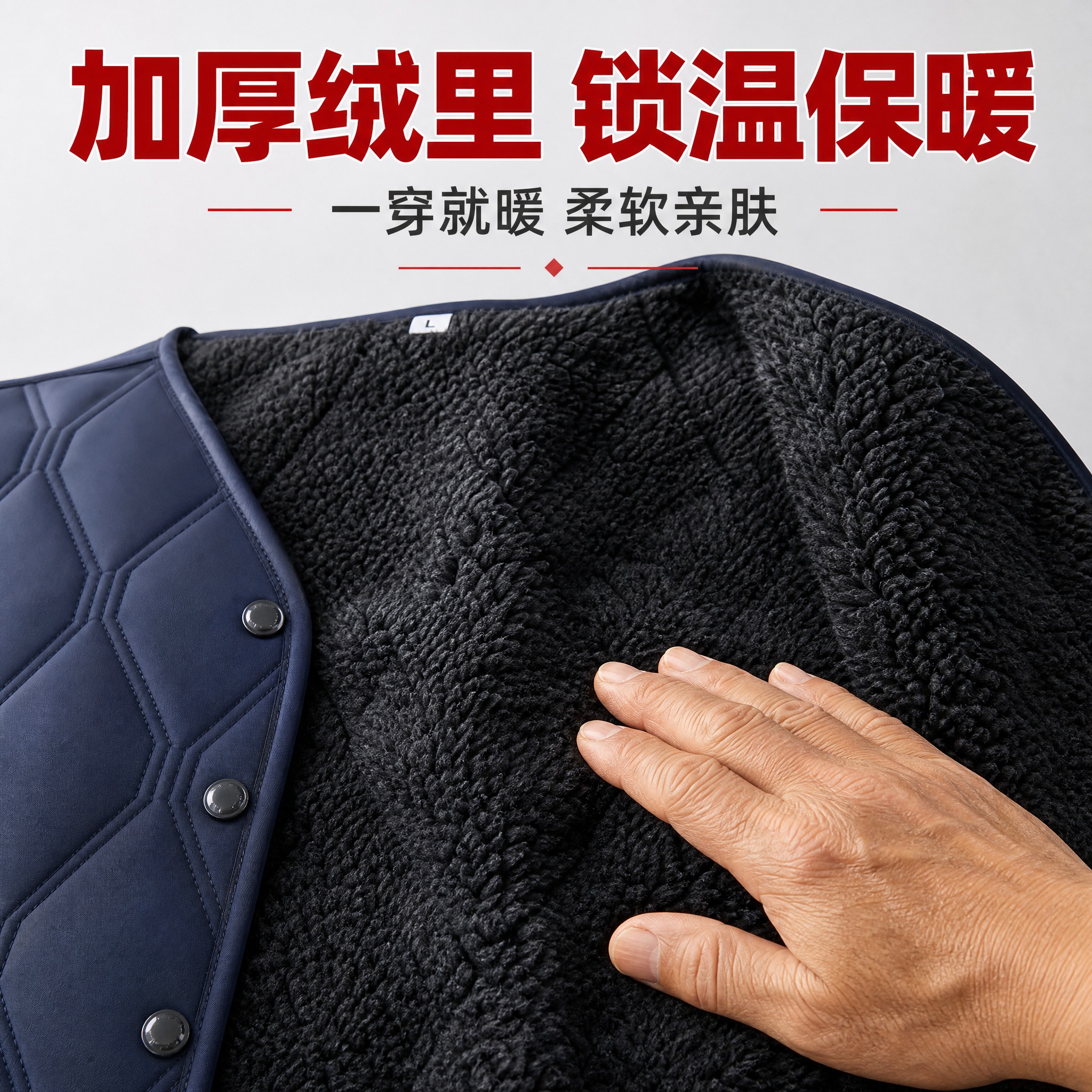 [主图-4] 加绒马甲内里细节特写图，突出加绒厚实保暖的核心卖… - 图片创意预览