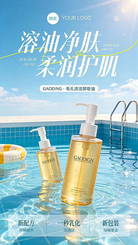 电商美容美妆夏季卸妆油产品营销电商竖版海报