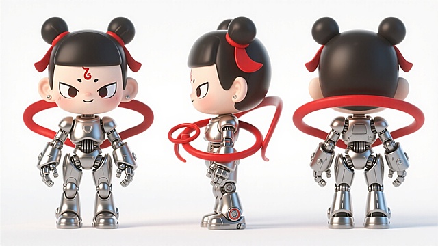 3D卡通风格，金属质感机器人拟人化设计，科技感十足，创意独特。