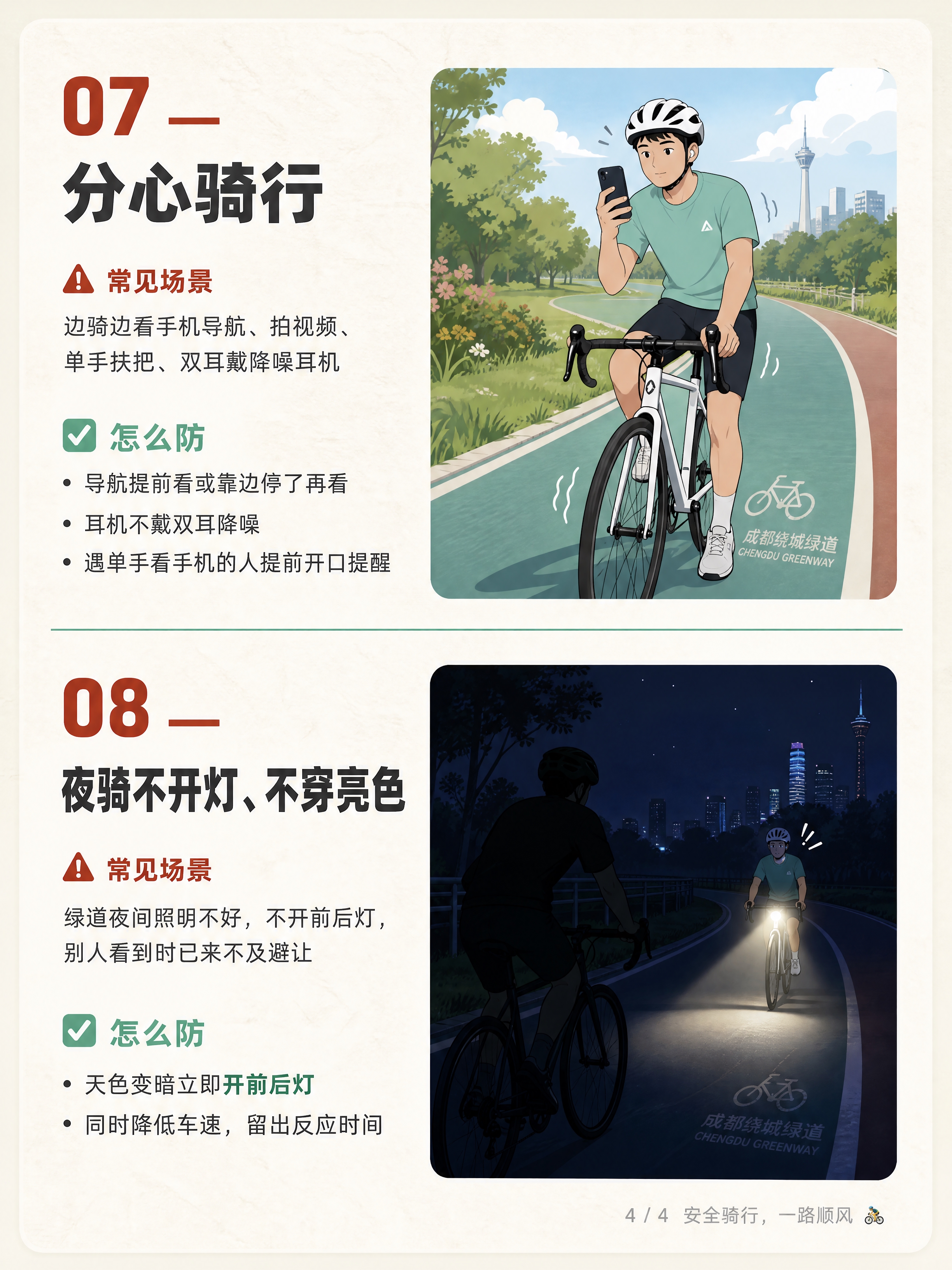小红书骑行科普内容图第4页（最后一页），竖版3:4，浅底专业风… - 图片创意预览