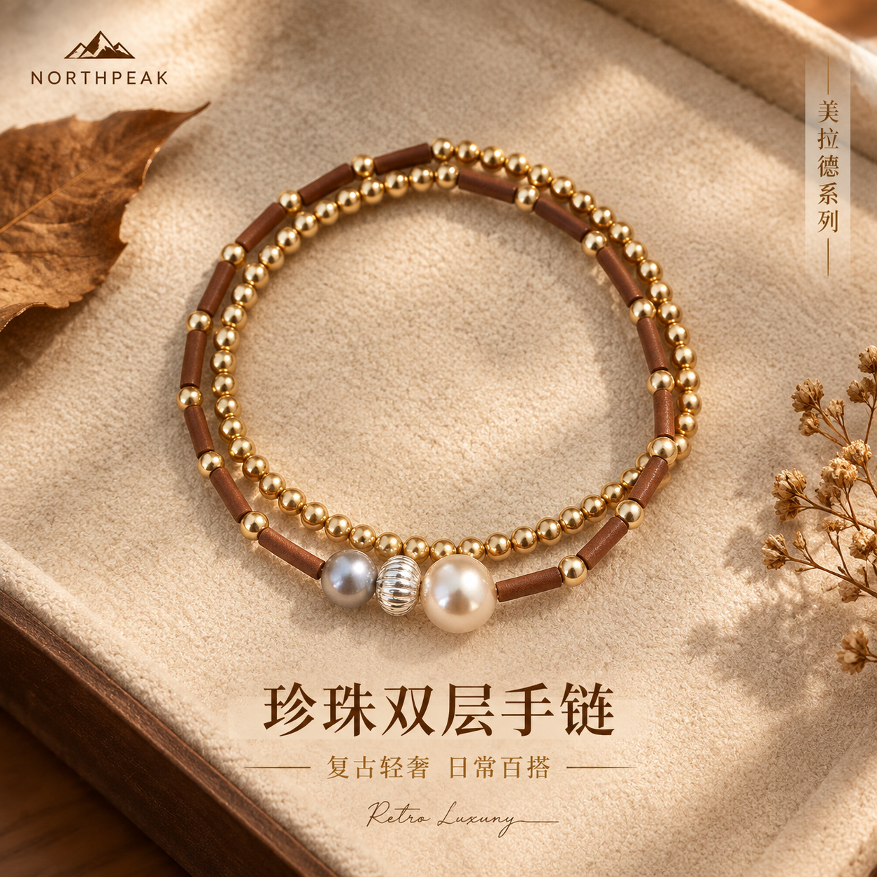 [主图-1] 首图点击率 美拉德风珍珠双层手链整体展示 营造轻… - 图片创意预览