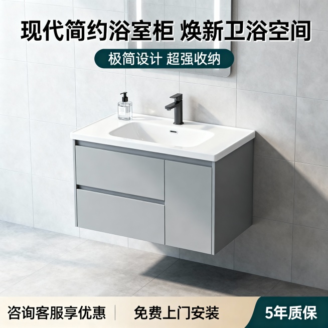生成三张不同场景的浴室柜电商场景主图预览效果