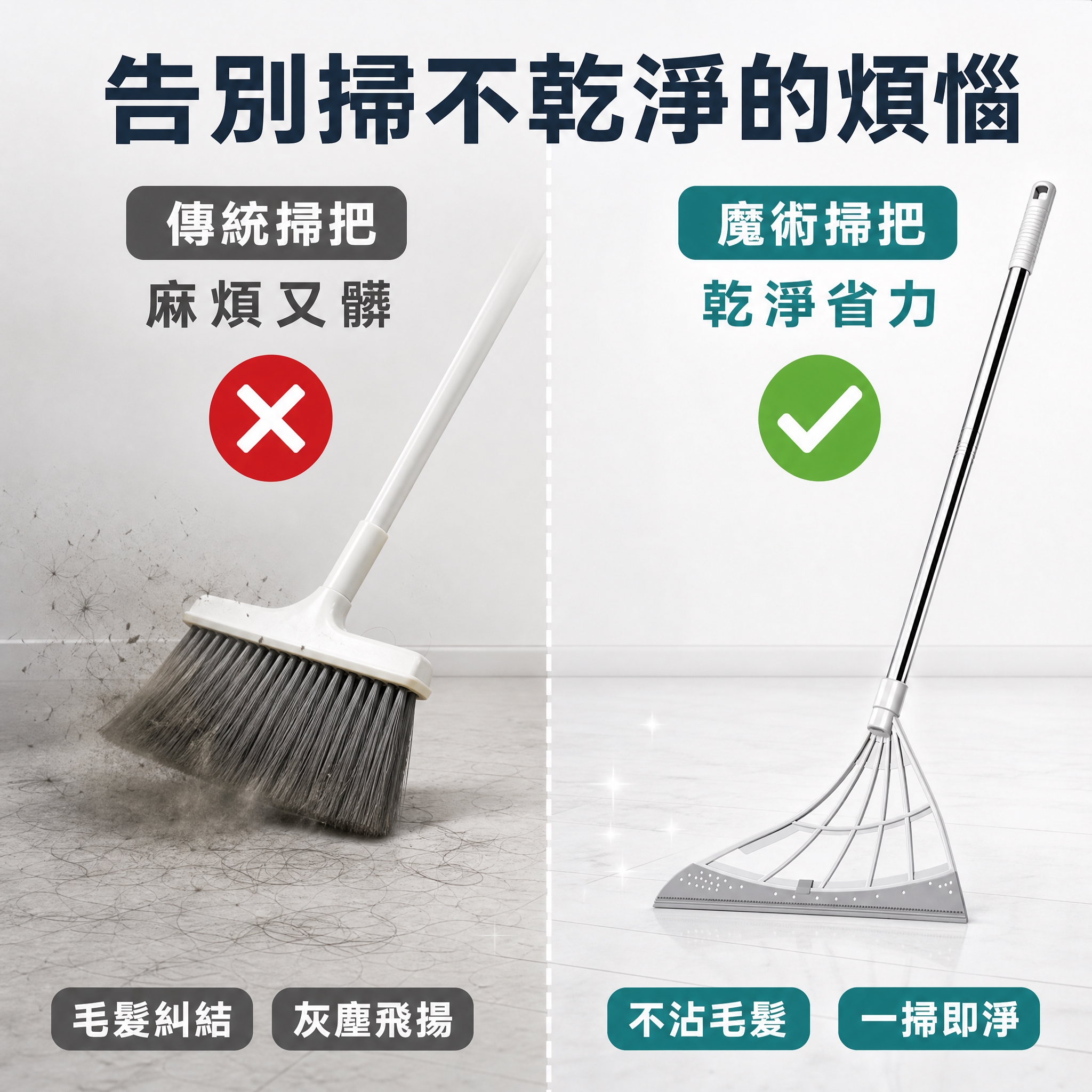 [主圖-2] 前後對比圖 傳統掃把vs魔術掃把 解決痛點 [統… - 图片创意预览