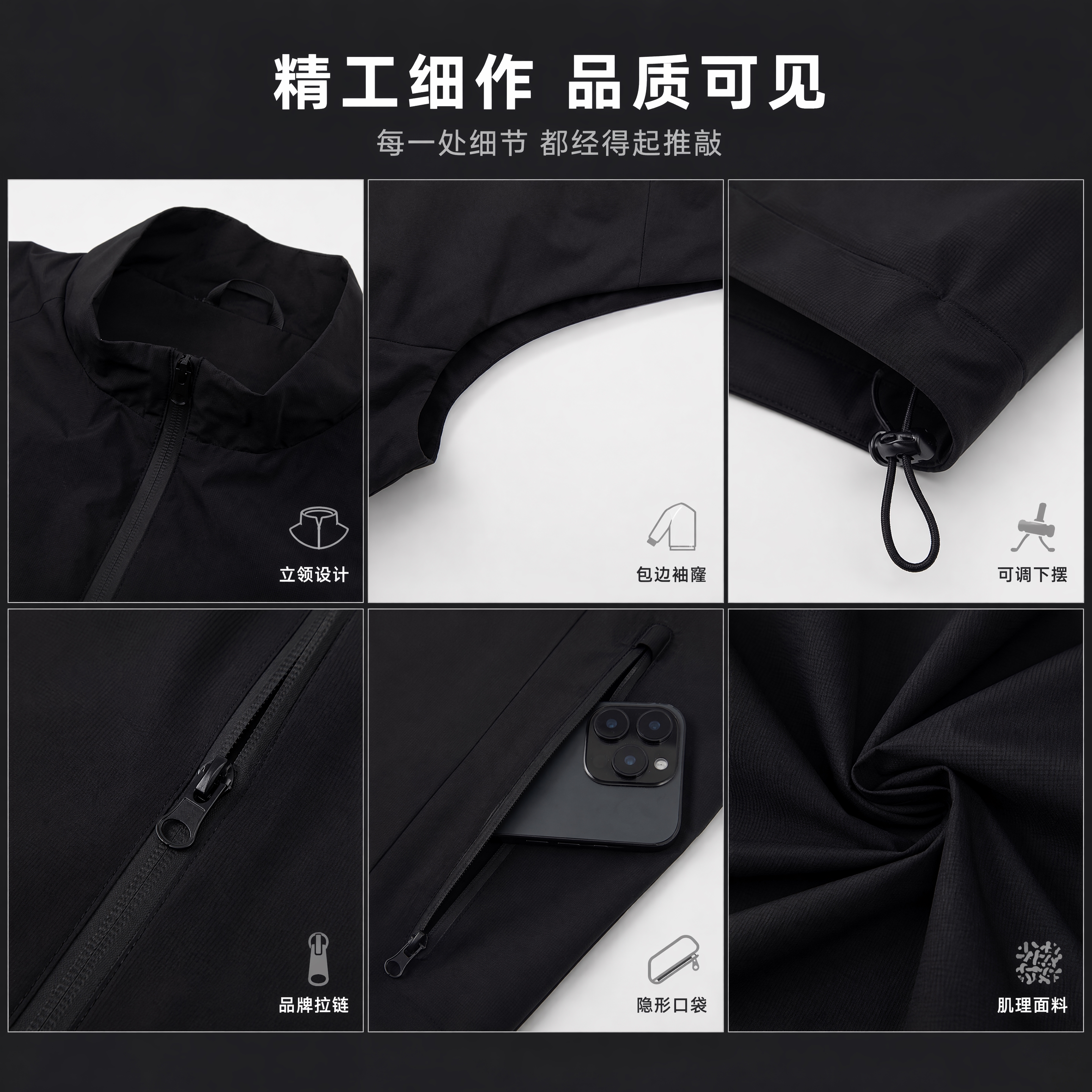 [第10张] 细节宫格页-领口/袖口/下摆/拉链/口袋/面料六… - 图片创意预览