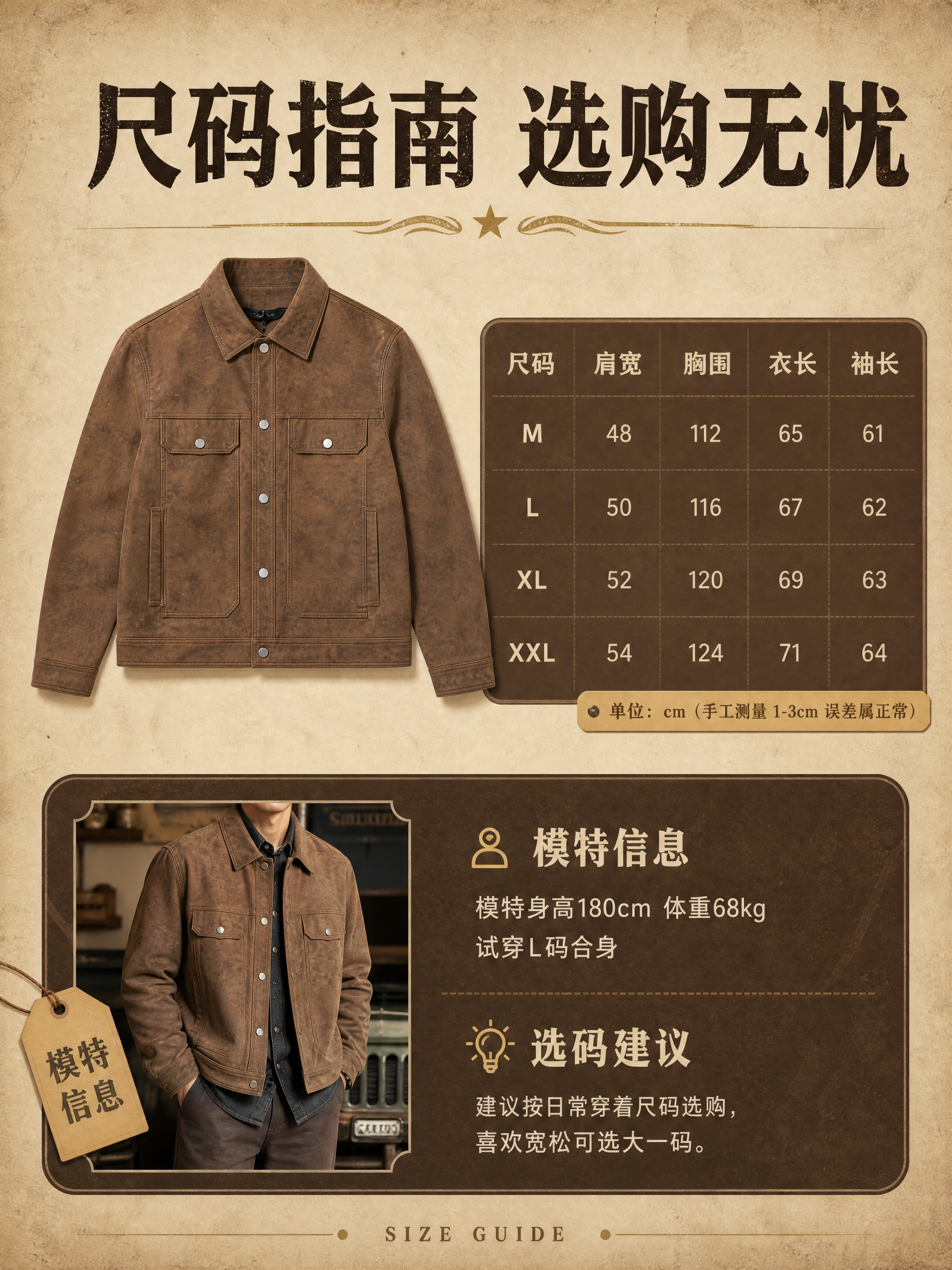 [商品] 使用【图1】棕色做旧麂皮翻领夹克；商品处理：保留翻领… - 图片创意预览