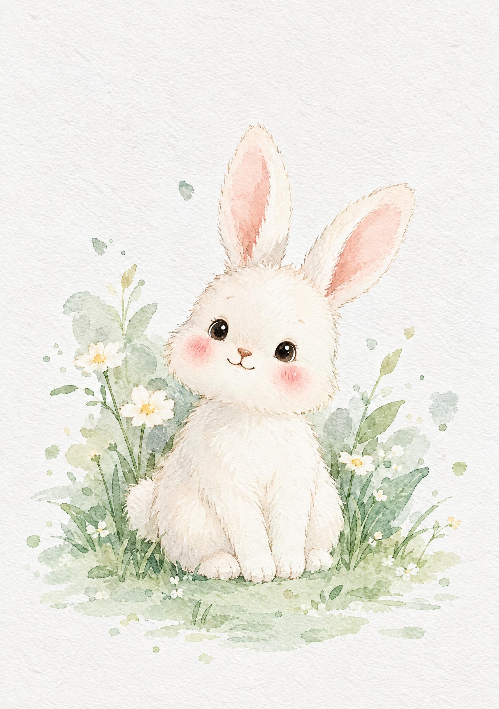 按照参考图的柔和水彩儿童绘本插画风格，绘制一只可爱的小兔子：毛… - 图片创意预览