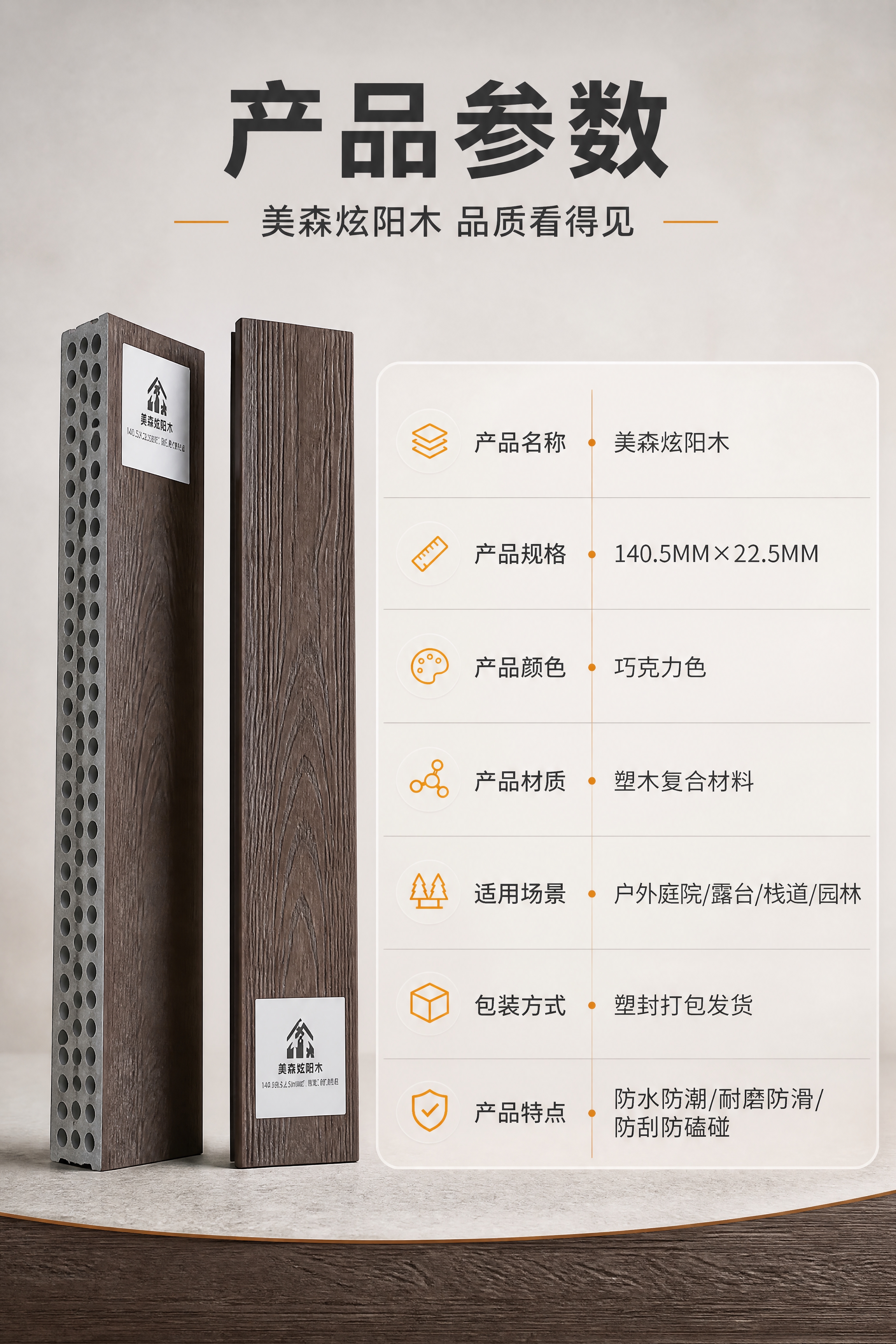 [商品] 使用【图1】深棕色圆孔塑木地板（美森炫阳木）；保留产… - 图片创意预览