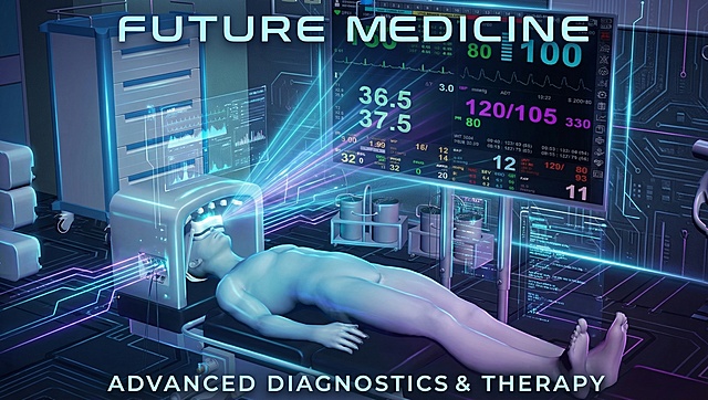 将这张医疗科技场景的图片设计为科技感海报，整体未来感十足，画面精致清晰，添加科技线条与光效点缀，风格高级简约，保留原图核心元素与构图