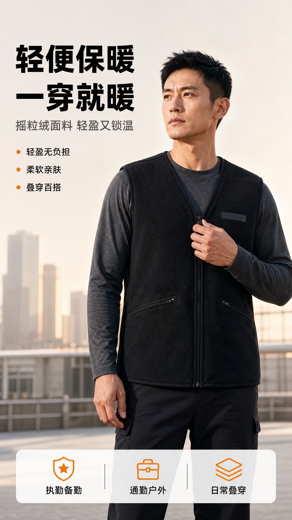 [商品] 使用【图1】黑色警用摇粒绒马甲；保留V领、全开式前中… - 图片创意预览