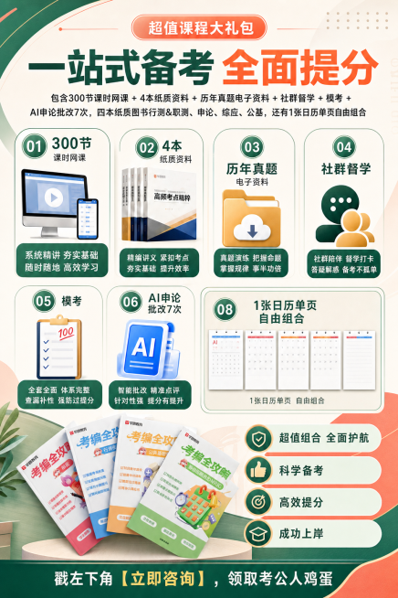 参考这张考编课程大礼包宣传海报重新设计，保留所有产品图和全部文字内容不变，更换全新版式设计和配色，生成第五张不同的设计版本预览效果