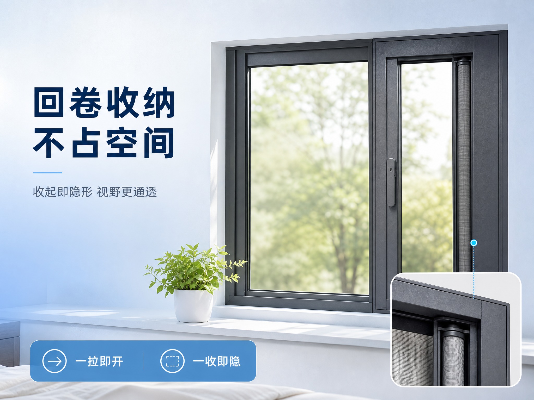 [商品] 使用【图70】深灰色铝合金回卷纱窗整机；保留外框、竖… - 图片创意预览
