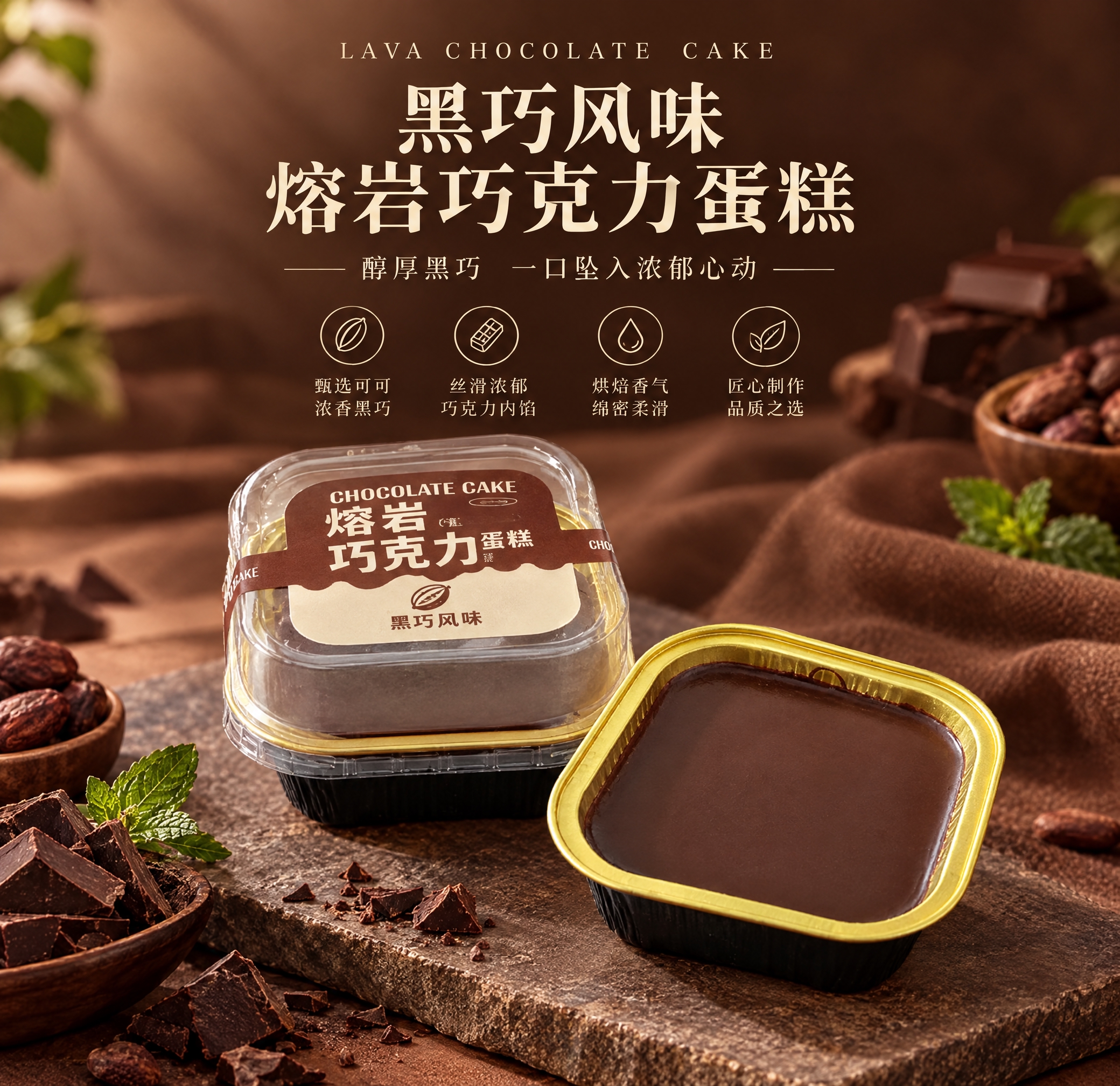 参考图3的海报整体风格、构图布局和尺寸比例，生成一张黑巧风味熔… - 图片创意预览