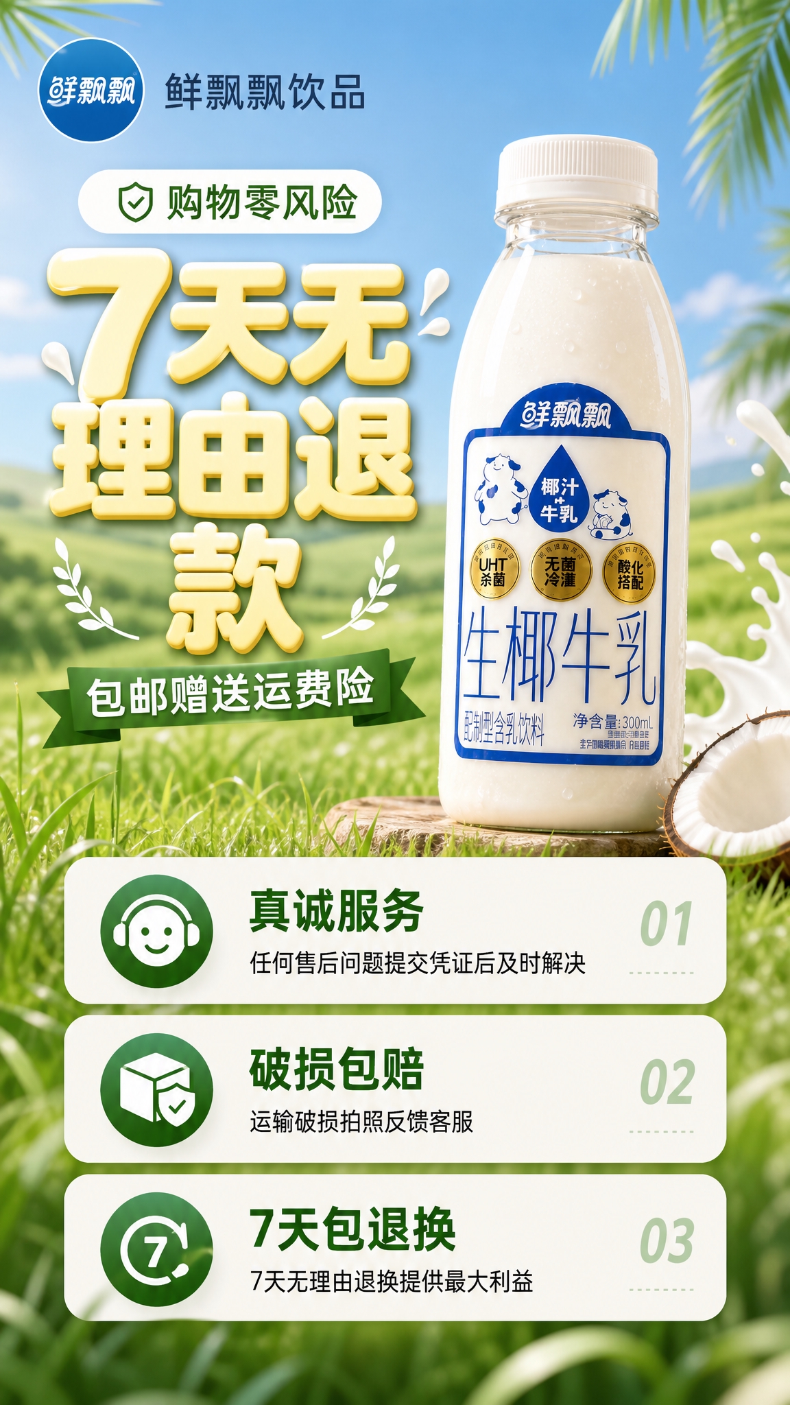 [商品] 使用【图1】鲜飘飘生椰牛乳300ml瓶装；保留透明瓶… - 图片创意预览