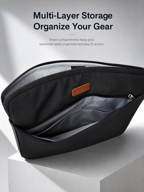 [Main Image 4] Showcase the multi-layer storage design of the laptop sleeve. Open the bag to show mu预览效果