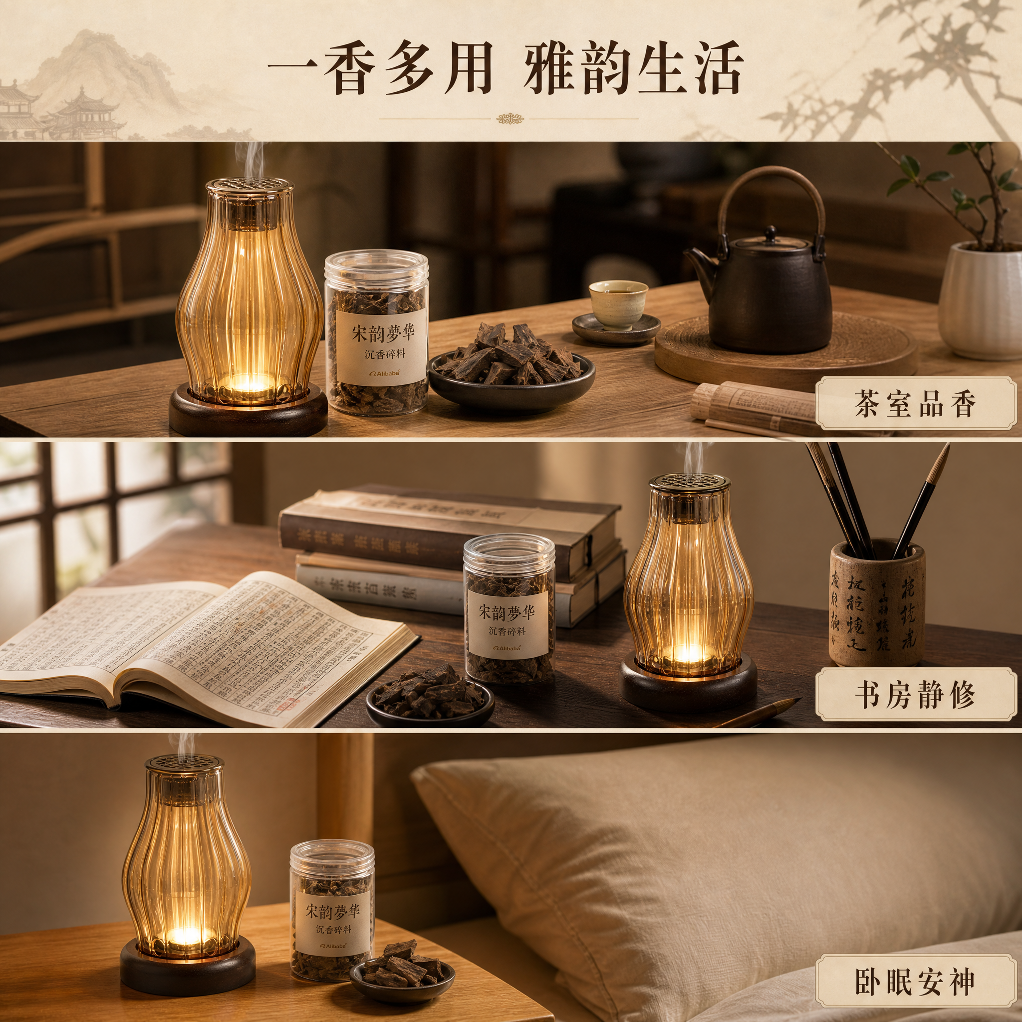 [主图-4] 沉香香料使用场景展示，体现香道雅韵与多种用法。… - 图片创意预览
