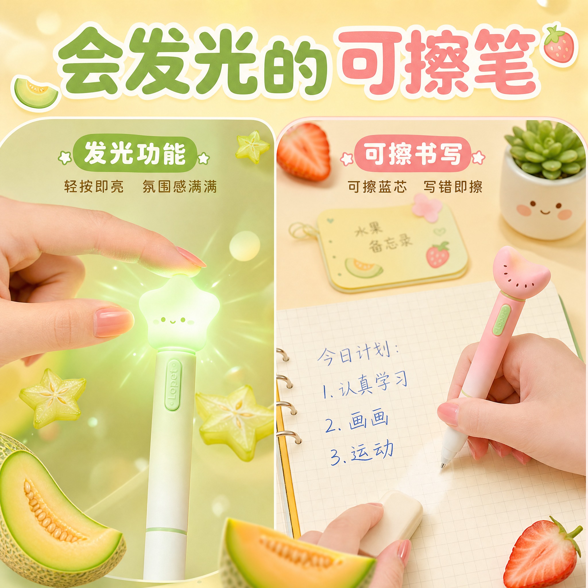 [主图-2] 核心卖点证明，发光功能+可擦书写双卖点。 [统一… - 图片创意预览