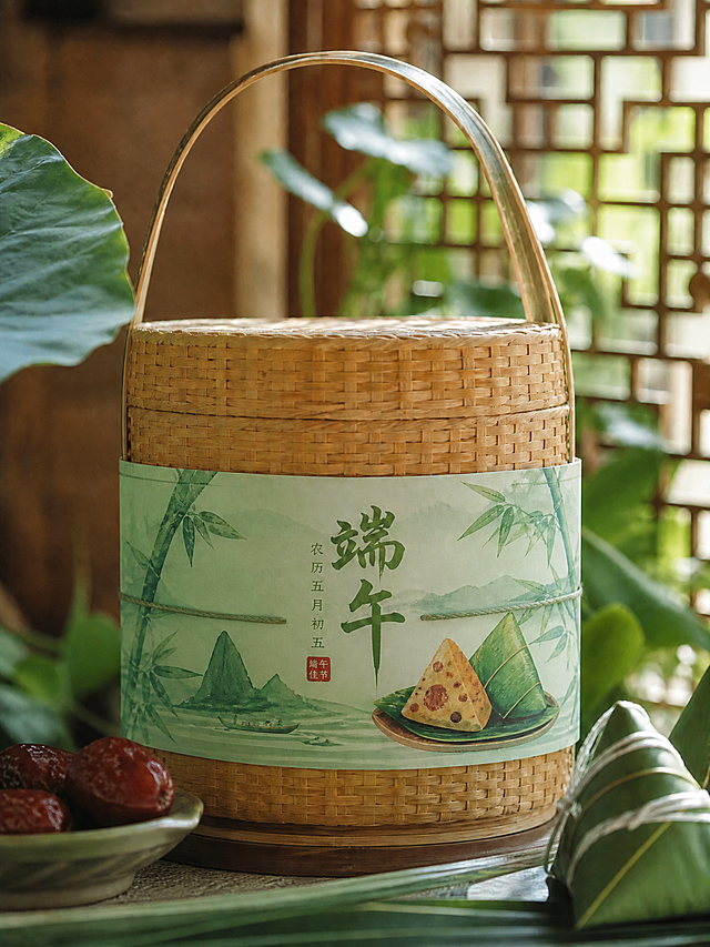 去掉腰封上的绳子蝴蝶结，保留竹篮、端午腰封和整体构图，保持原来的写真风格和自然质感
