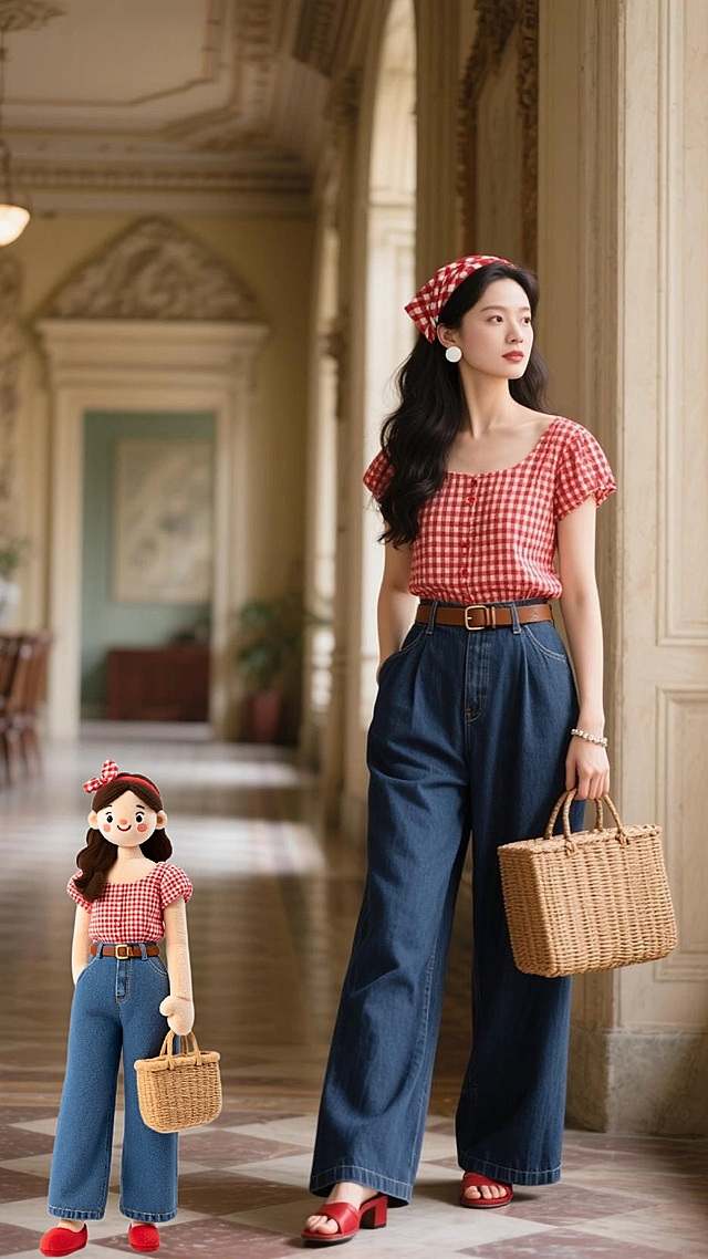 甜美插画风，拟人卡通女孩与真人同步，营造可爱温馨氛围。