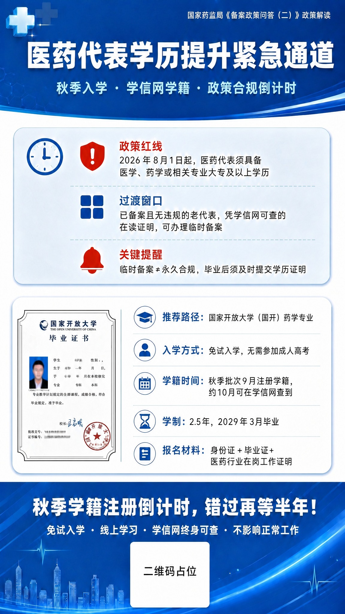 在这张海报的基础上进行修改：将左侧国家开放大学毕业证书图片上的… - 图片创意预览
