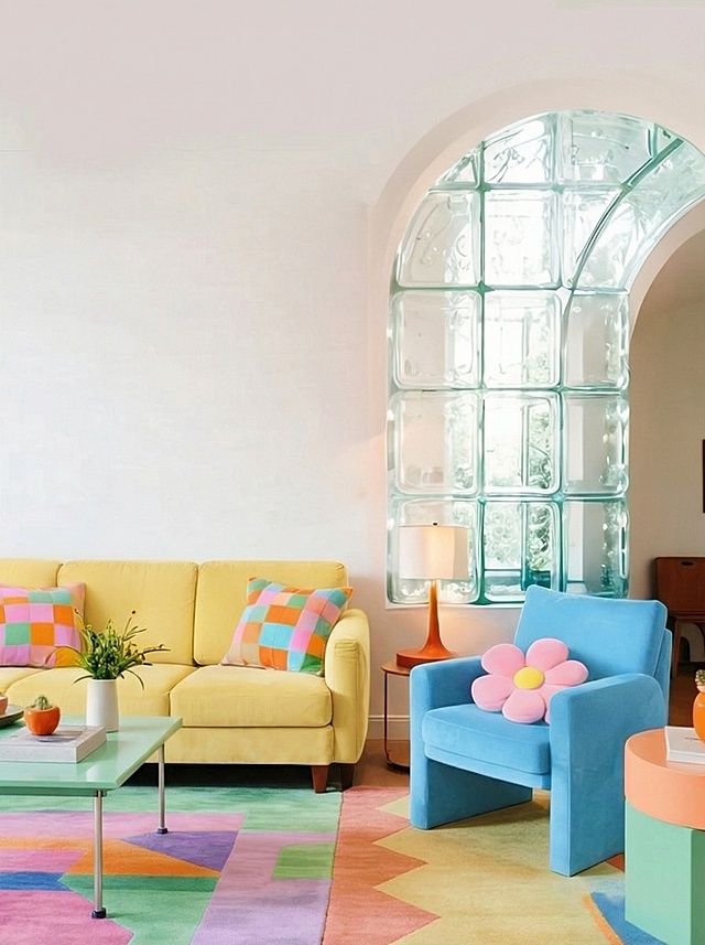 Adjust the color tone of the furniture to a pastel shade, but still bright.