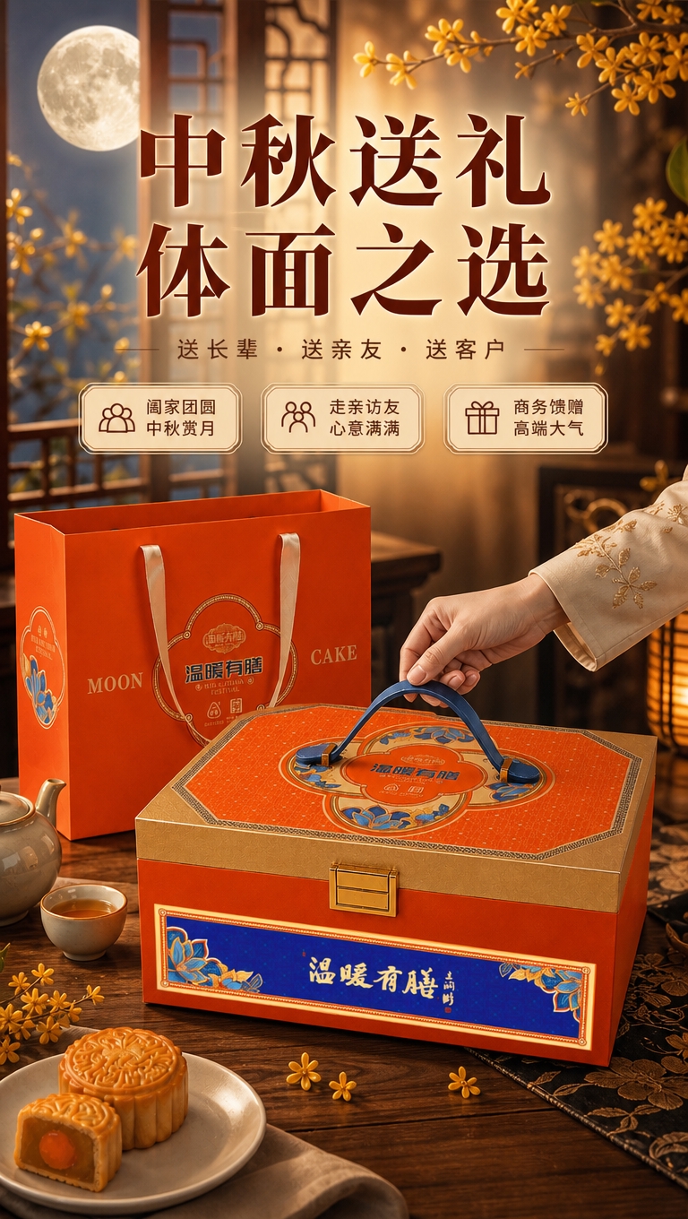 [商品] 使用【图2】温暖有膳中秋礼盒+手提袋；保留橙红色礼盒… - 图片创意预览