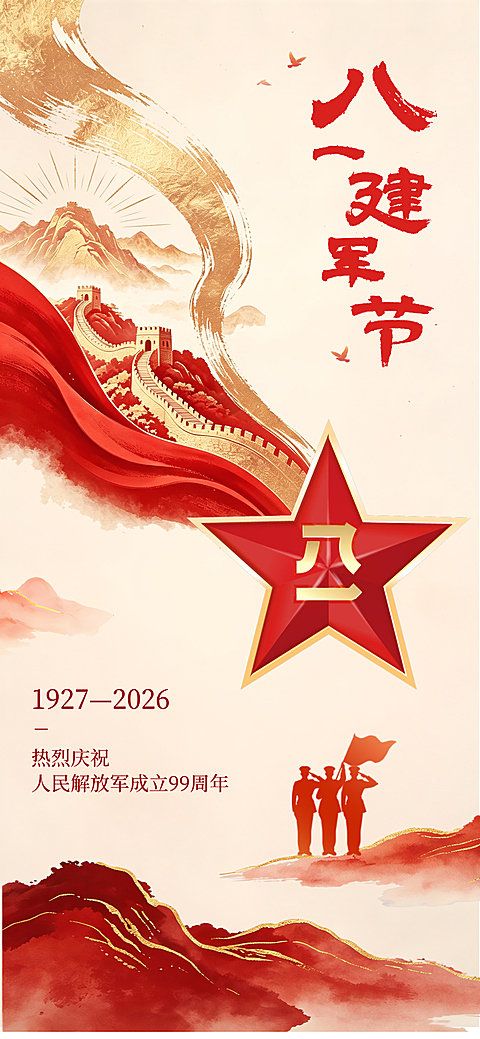 建军节节日祝福企业服务政务感八一99周年全屏竖版海报