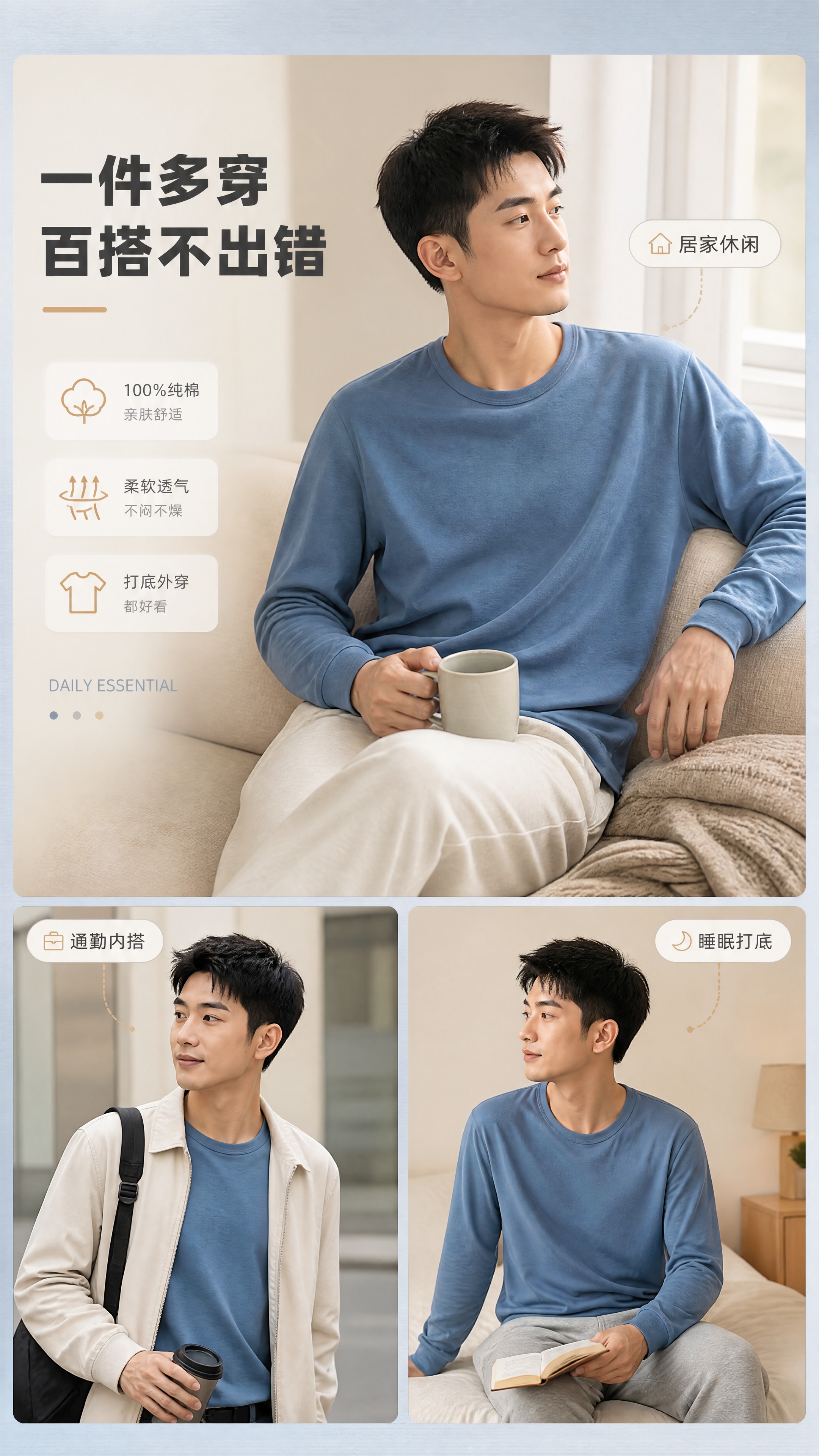 [商品] 使用【图3】雾霾蓝男士圆领长袖秋衣；商品处理：保留圆… - 图片创意预览