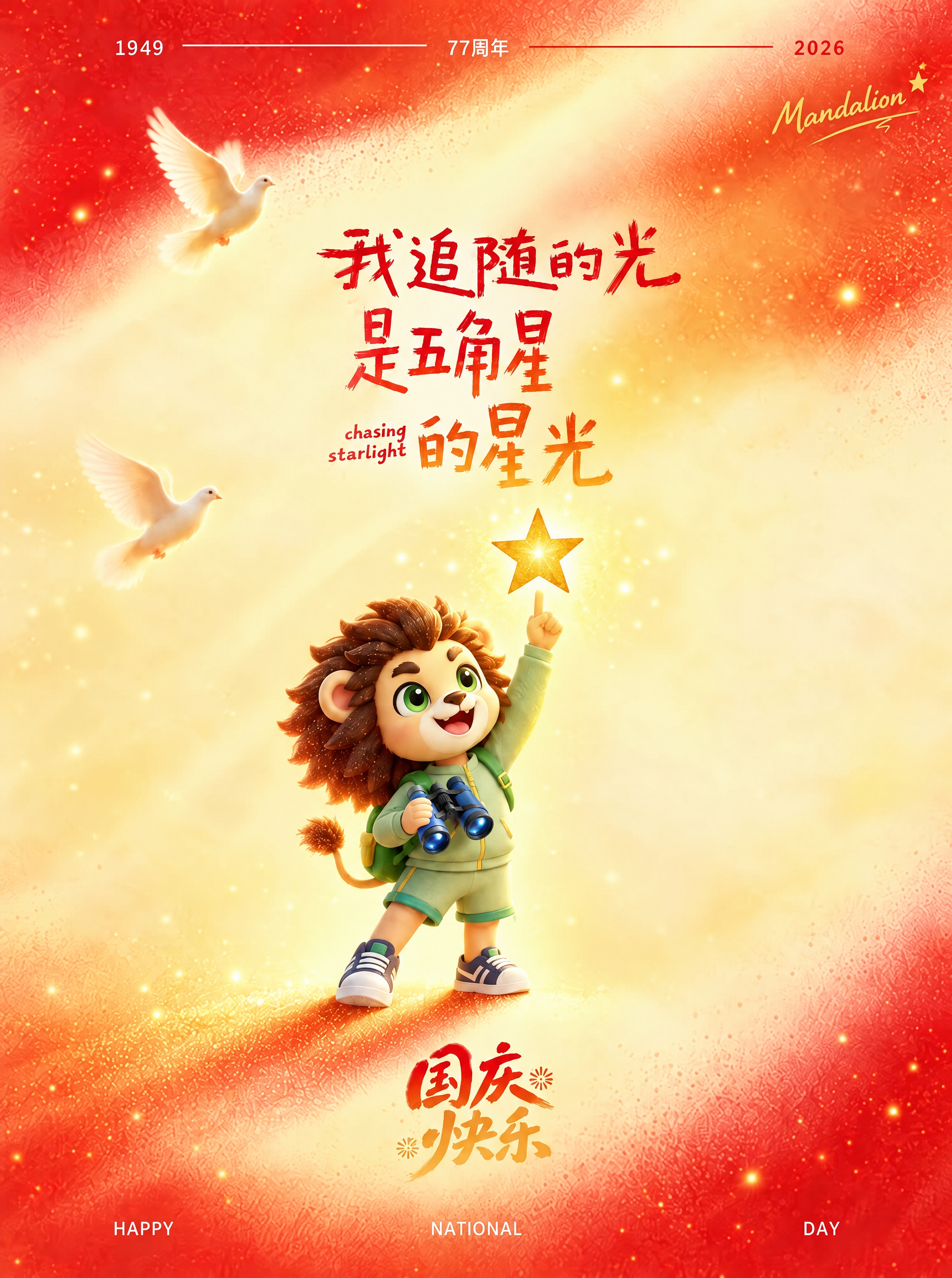 保持画面其余所有元素完全不变，仅修正小狮子左手握着的双筒望远镜… - 图片创意预览